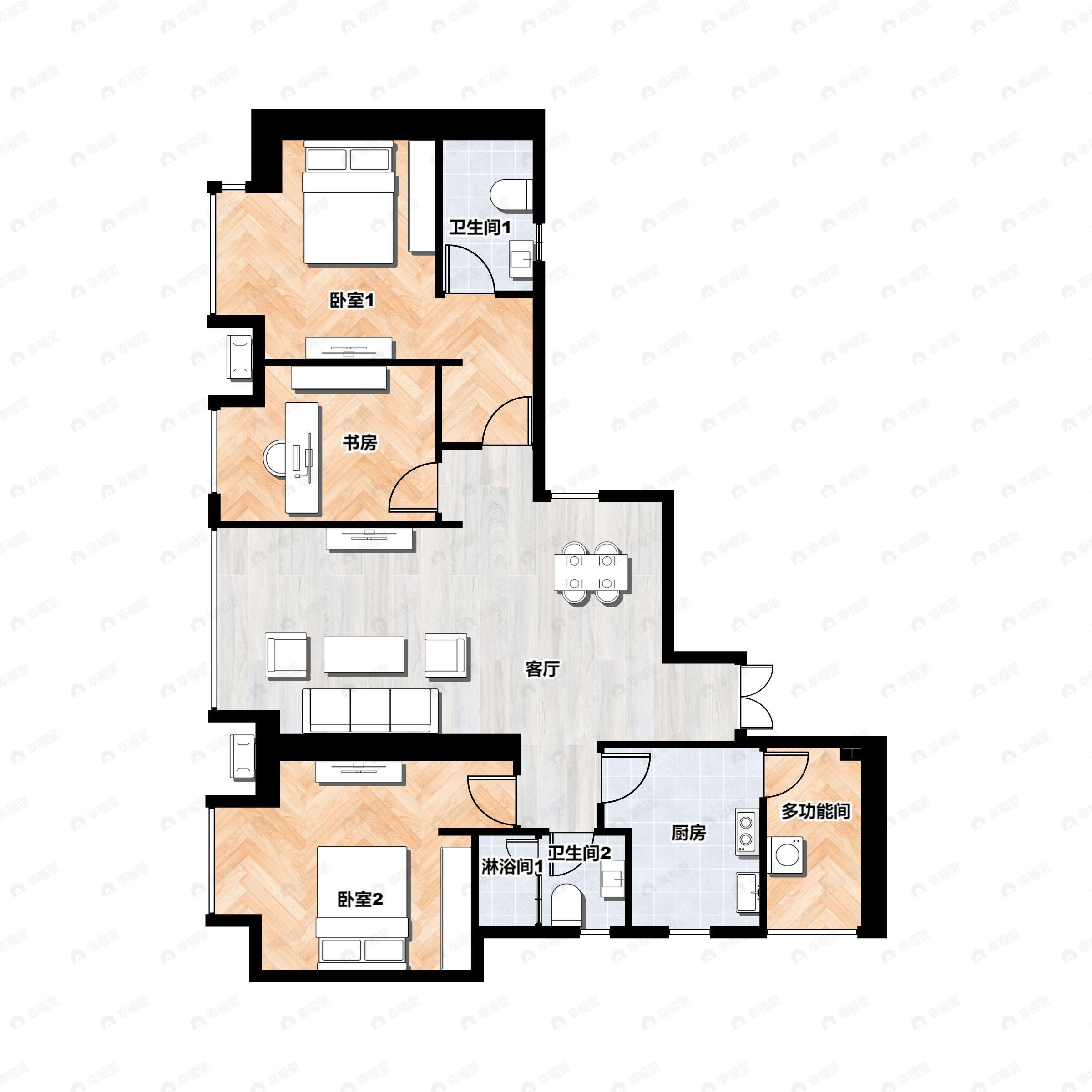 3室2厅2卫建面114平户型图