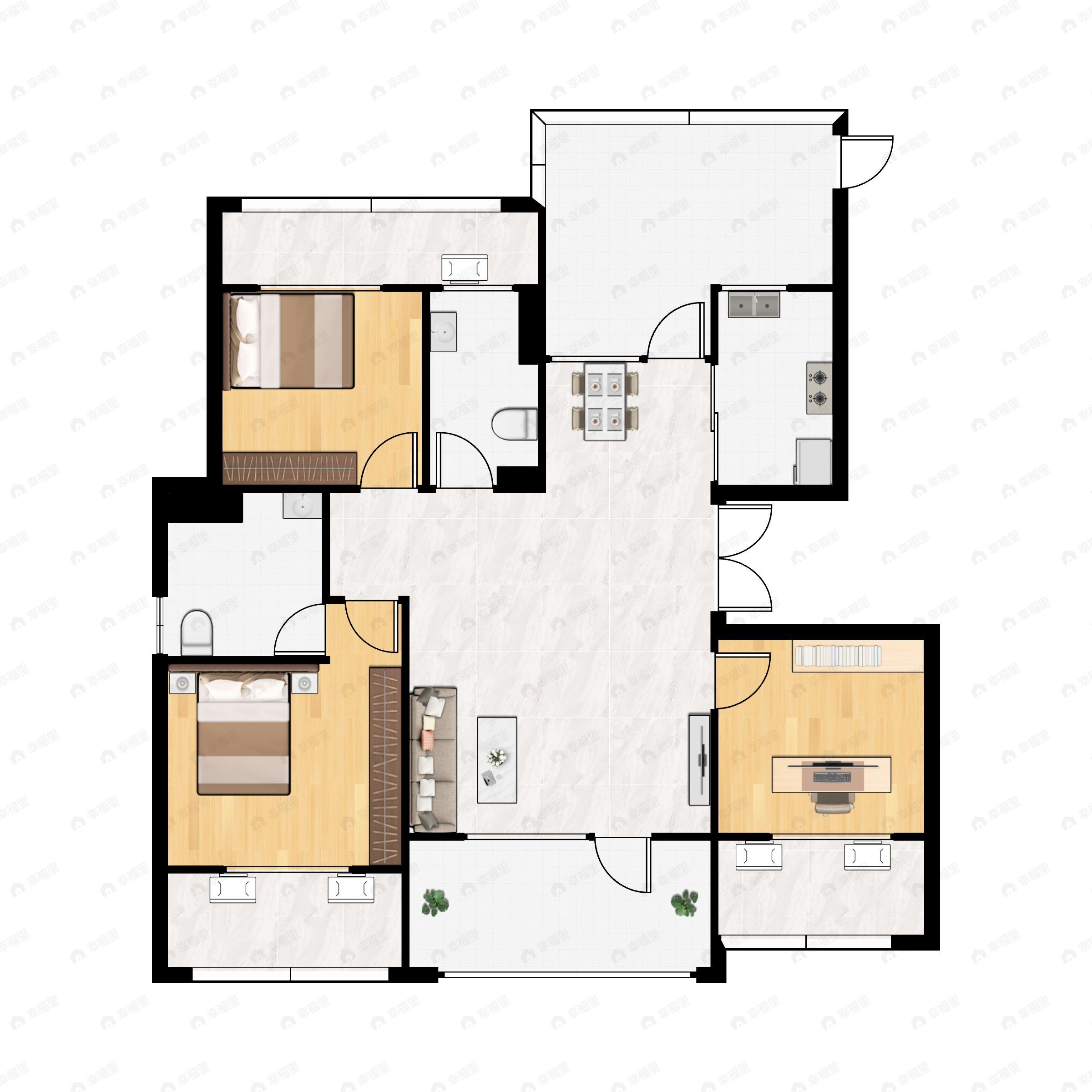 4室2厅2卫建面102平南户型图