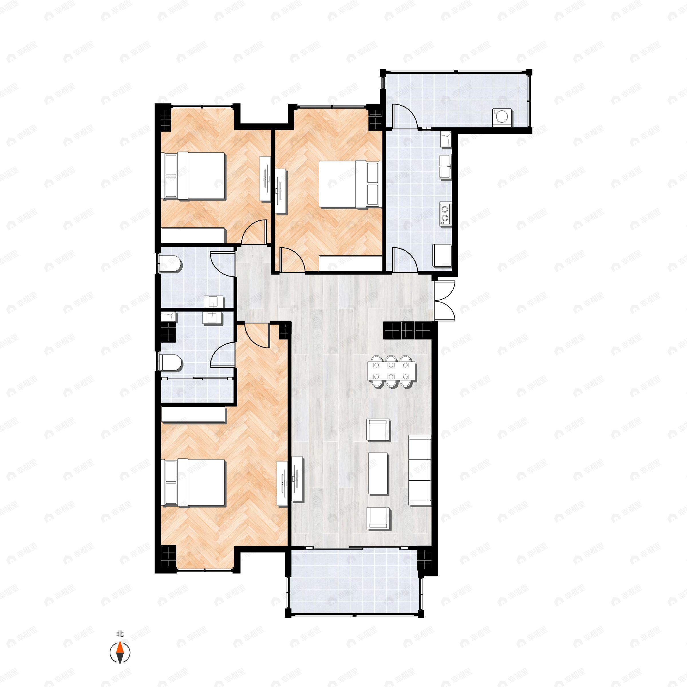 3室2厅2卫建面130平户型图
