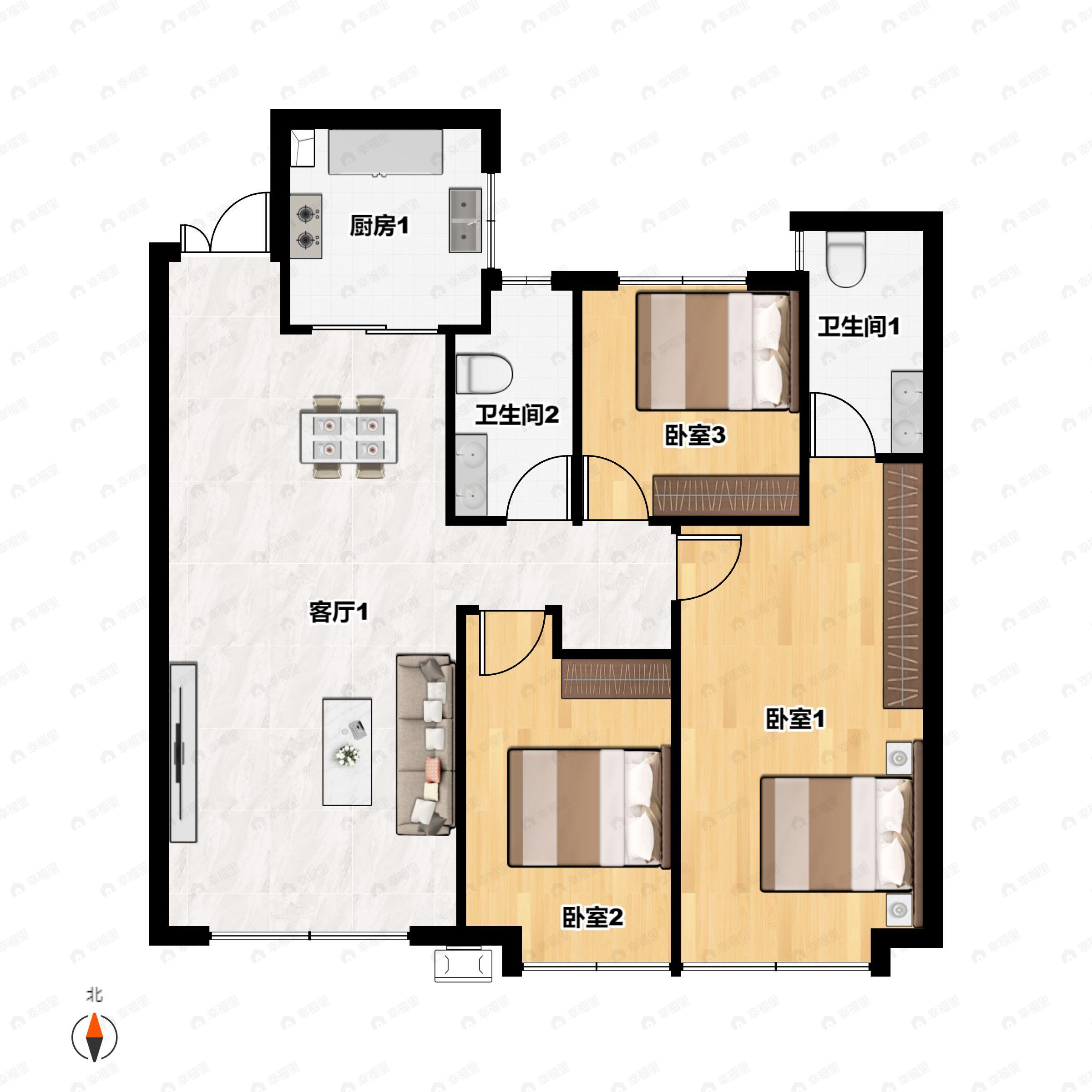 3室2厅2卫建面126平户型图