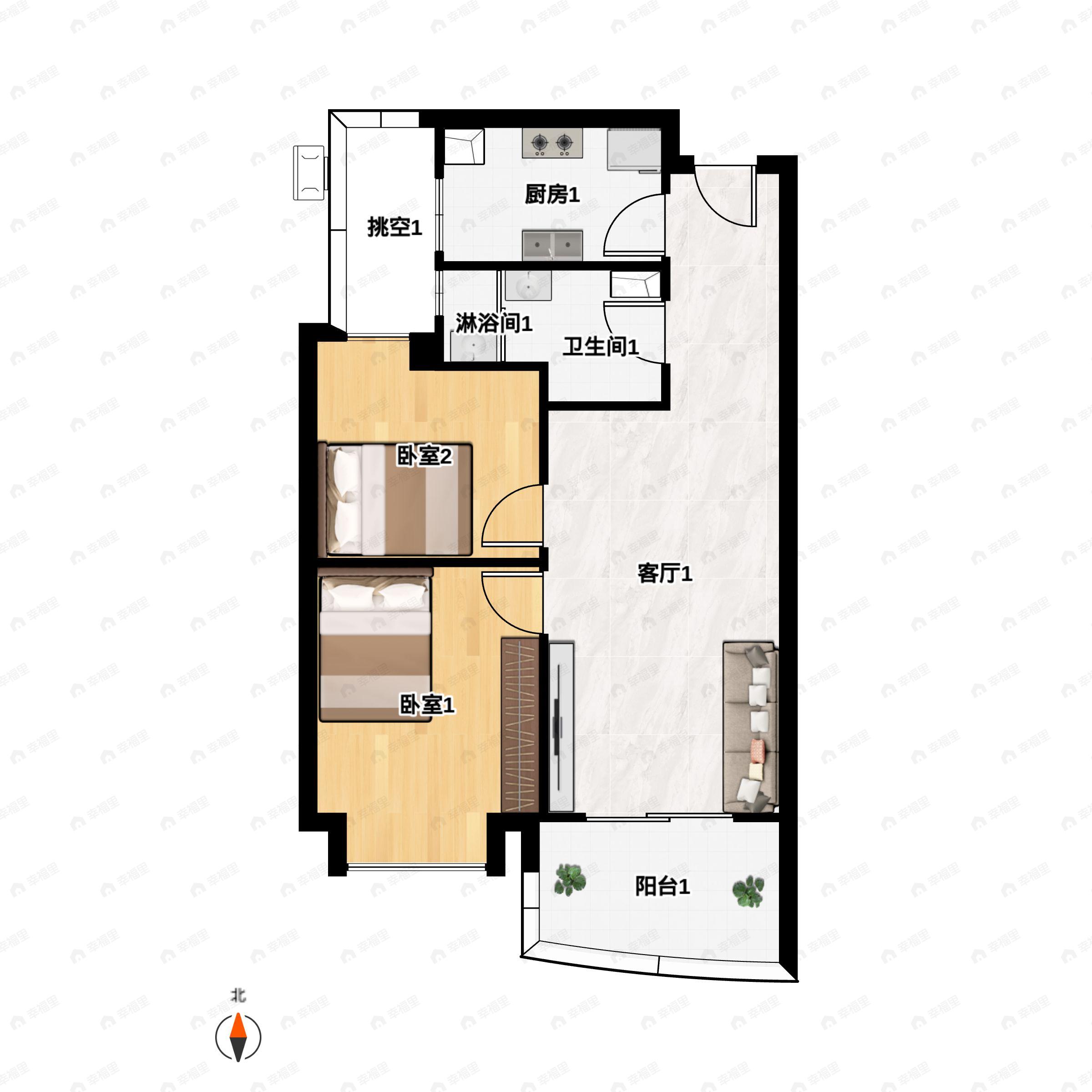 御江廷2室2厅1卫户型图
