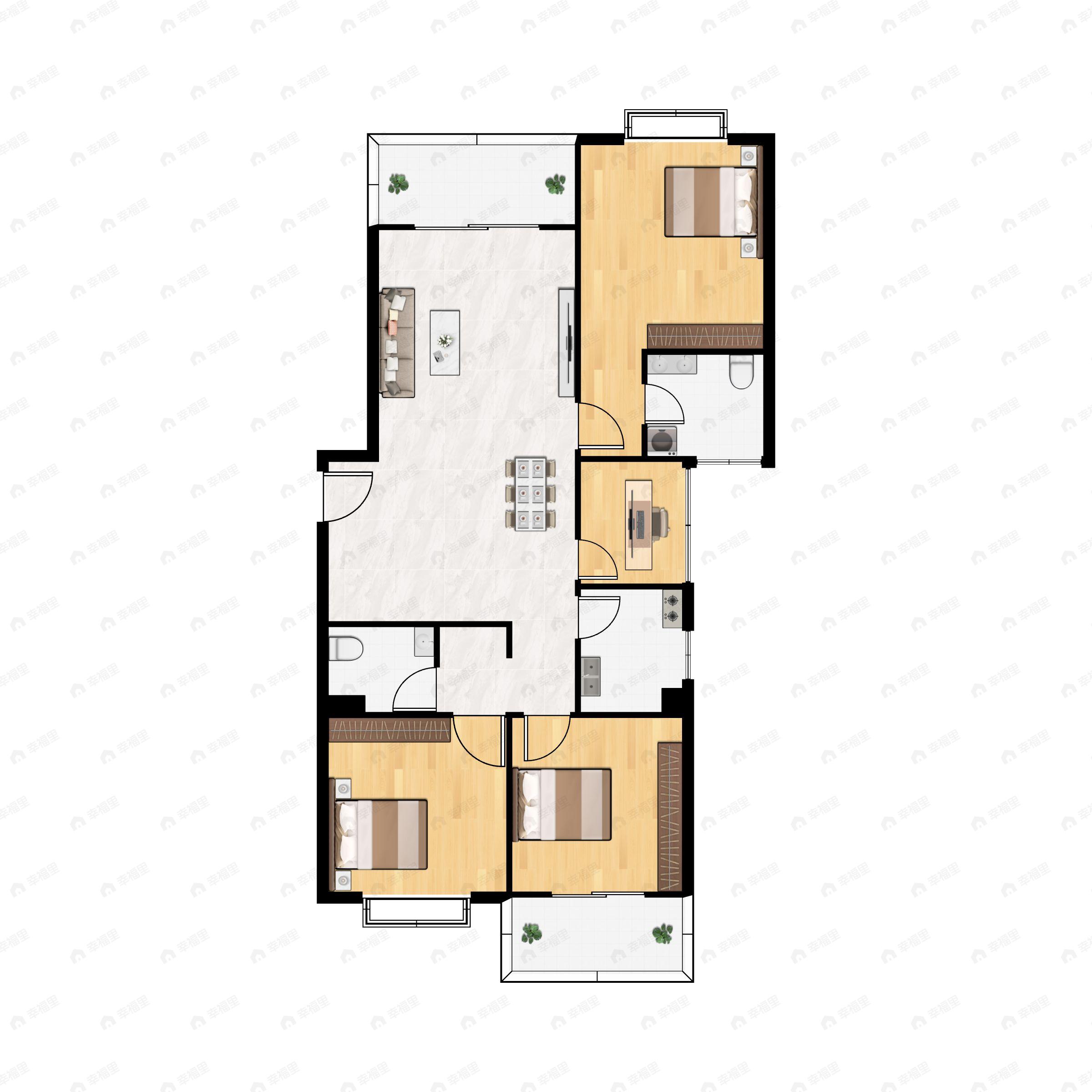 4室2厅2卫建面135平南户型图