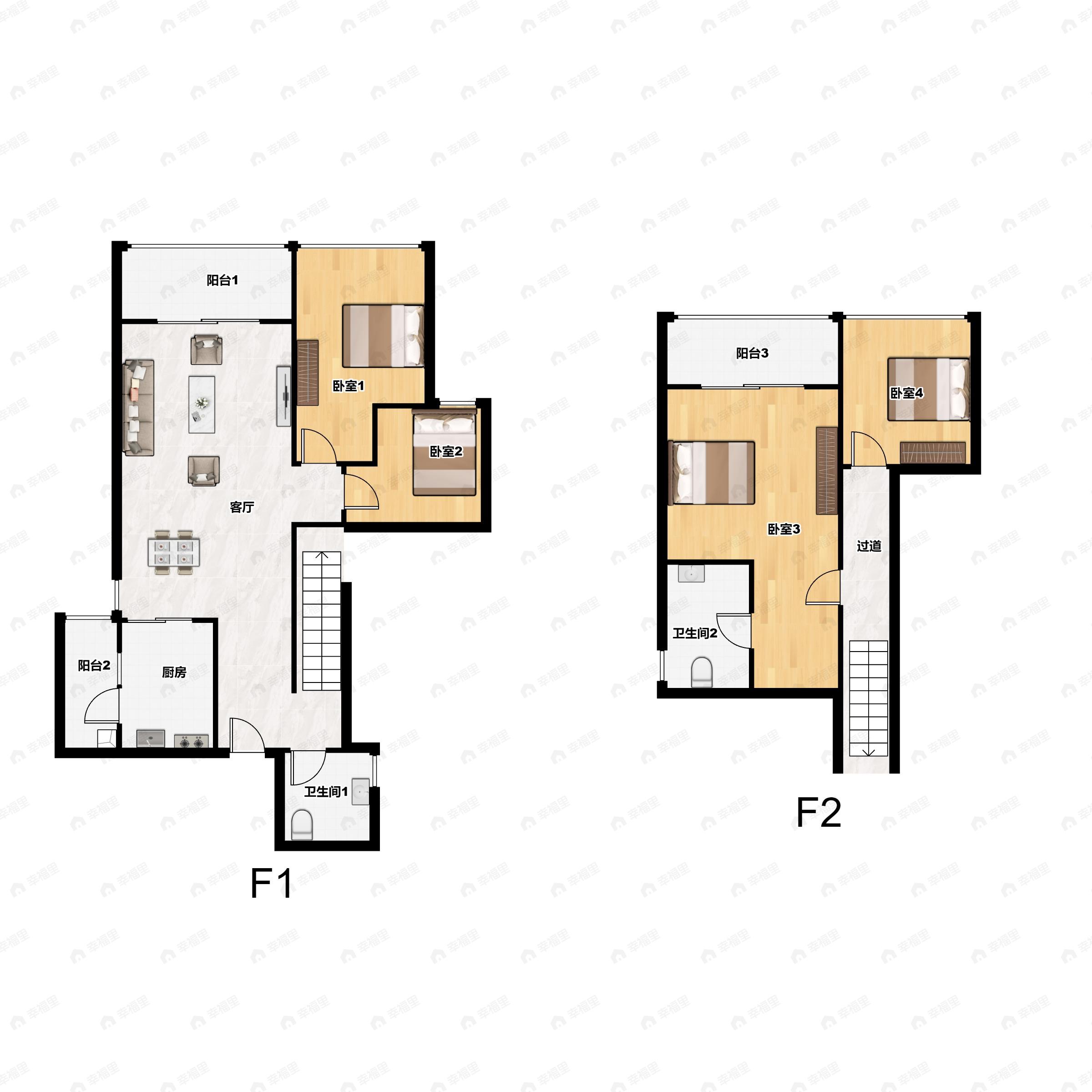4室2厅2卫建面107平户型图