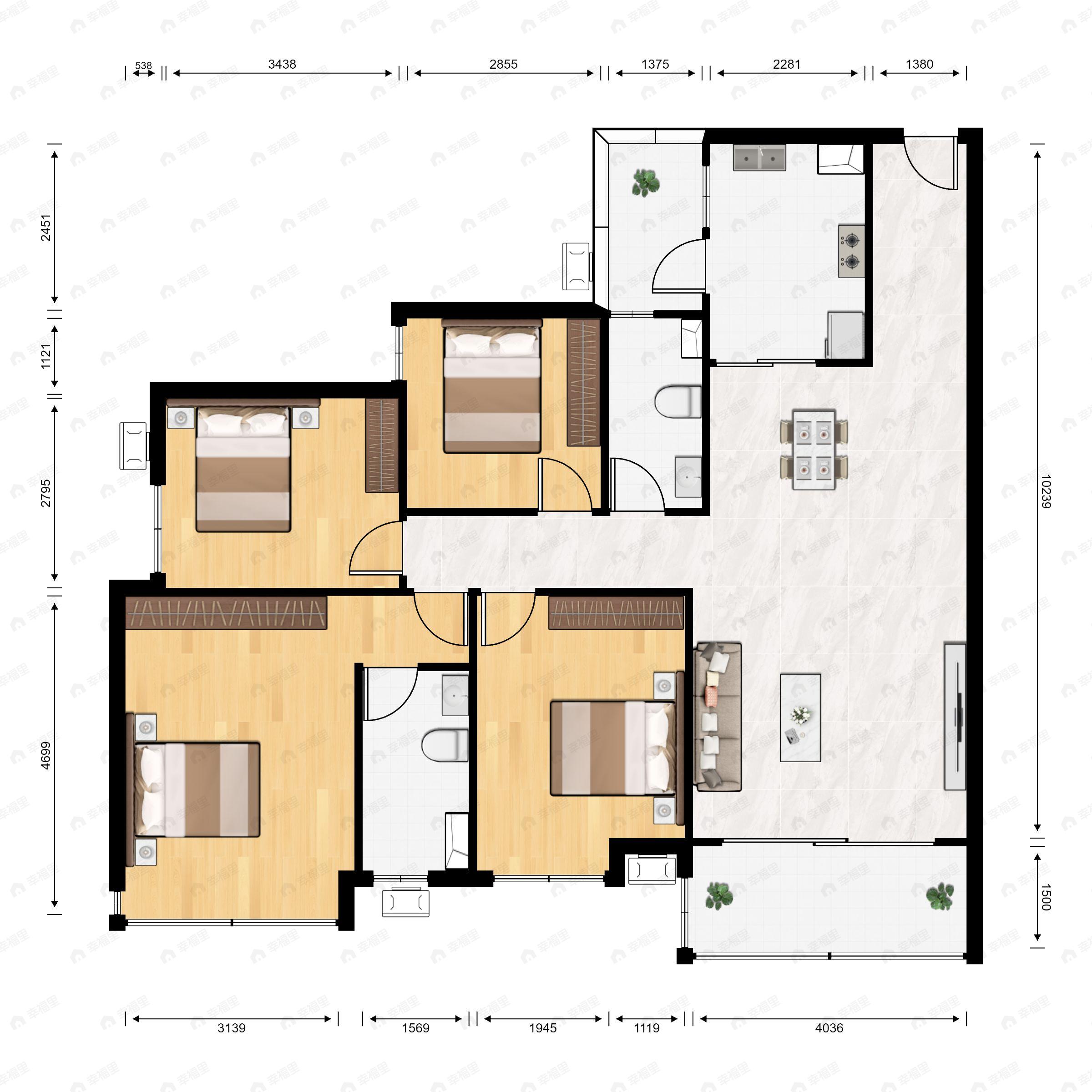 4室2厅2卫建面167平户型图