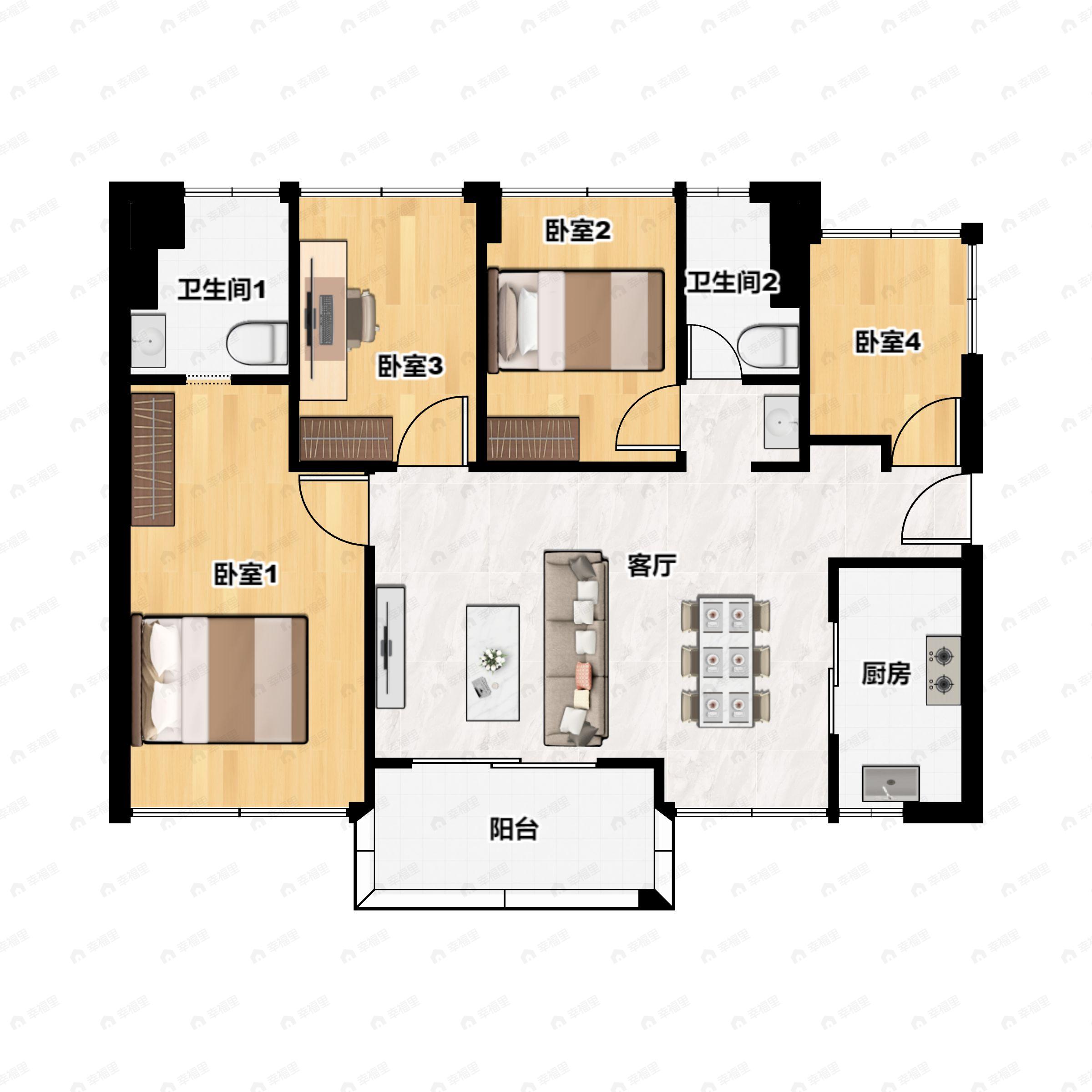 4室2厅2卫建面120平南户型图