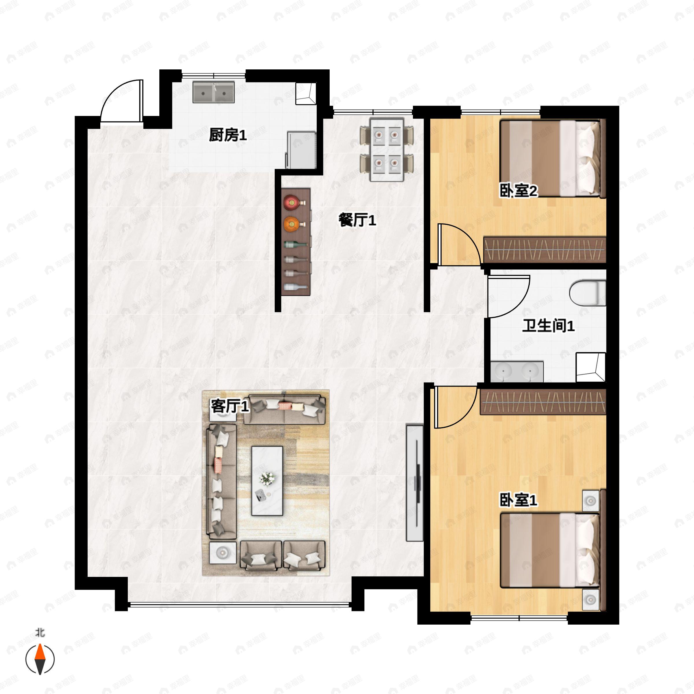 2室2厅1卫建面125平户型图