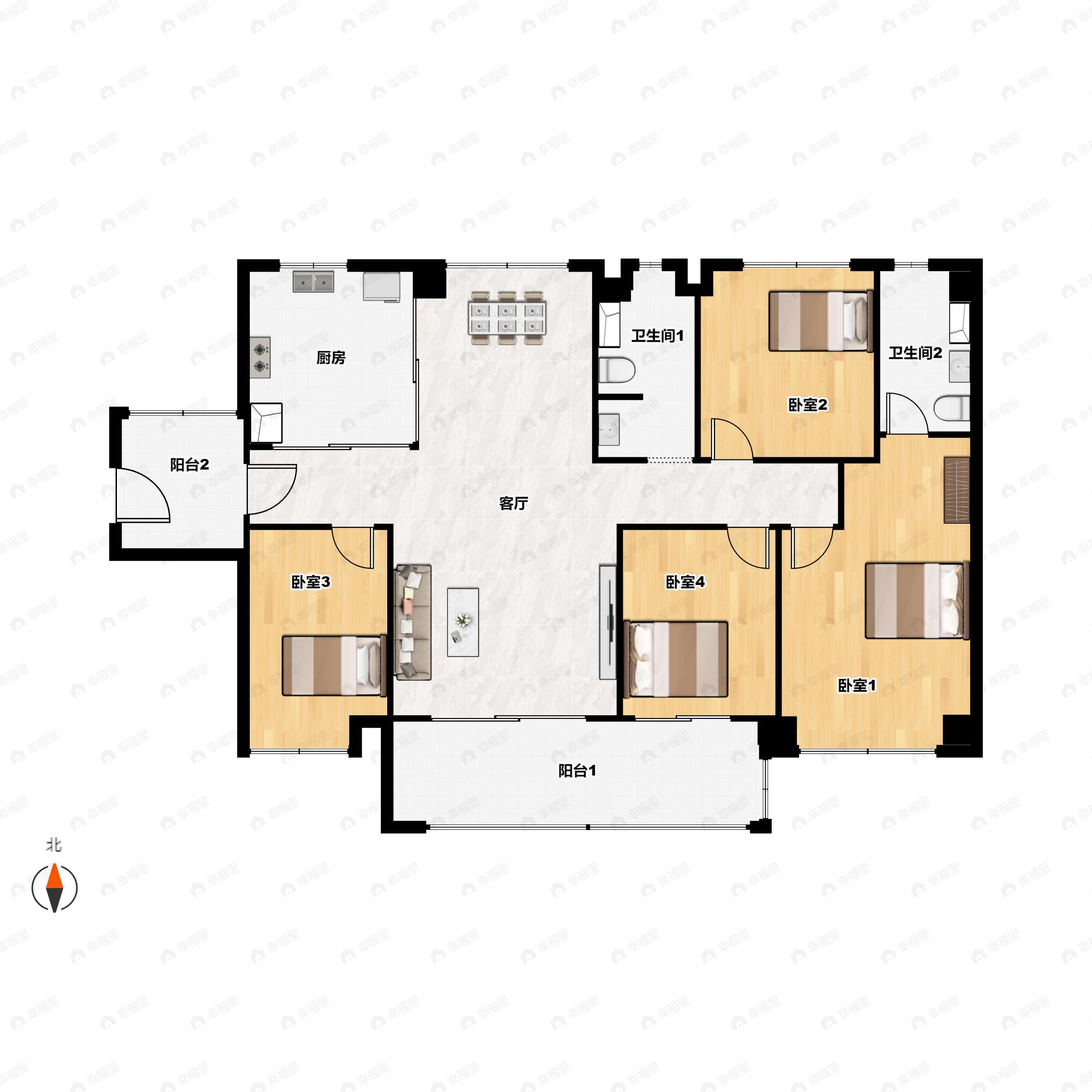 4室2厅2卫建面135平户型图