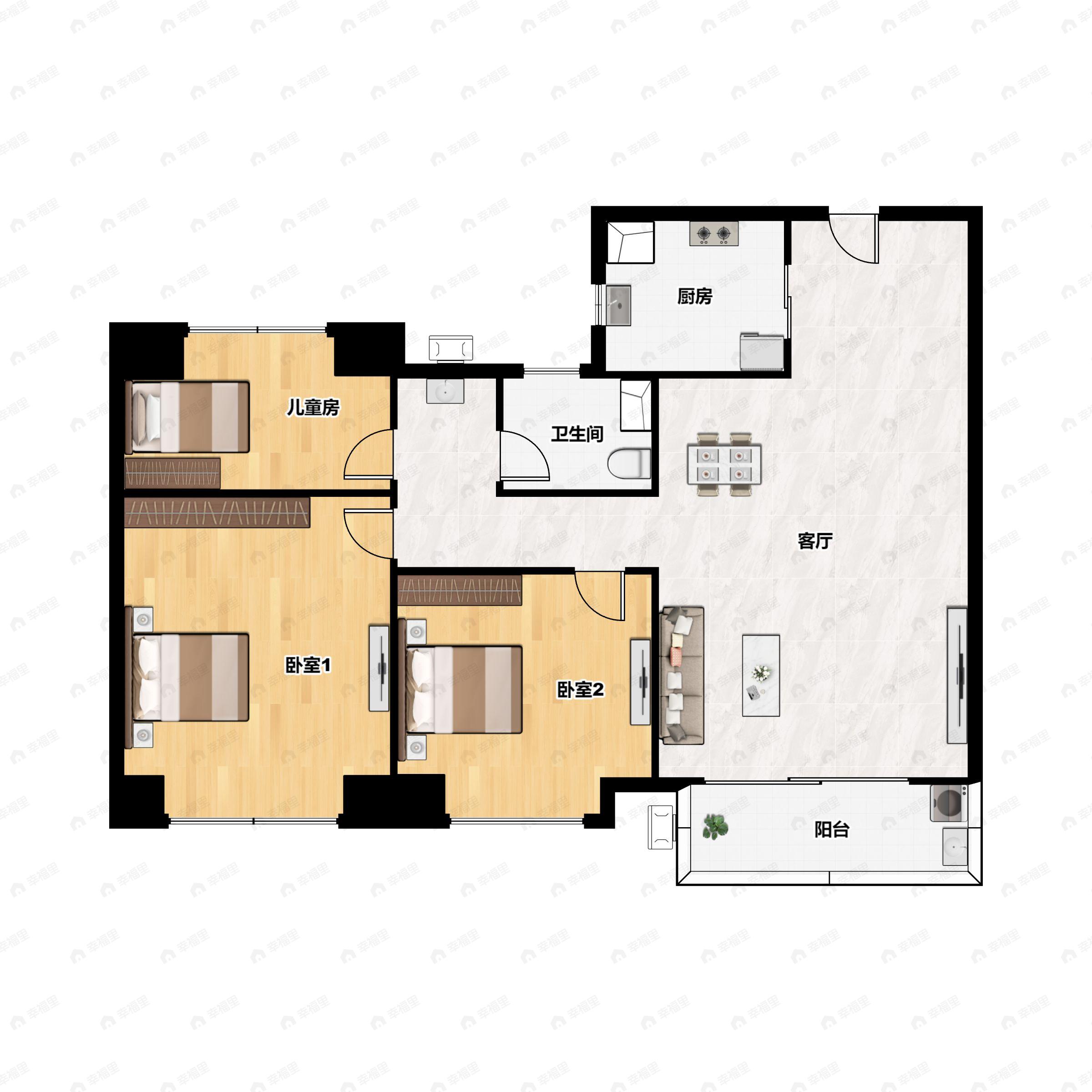 3室2厅1卫建面89平户型图