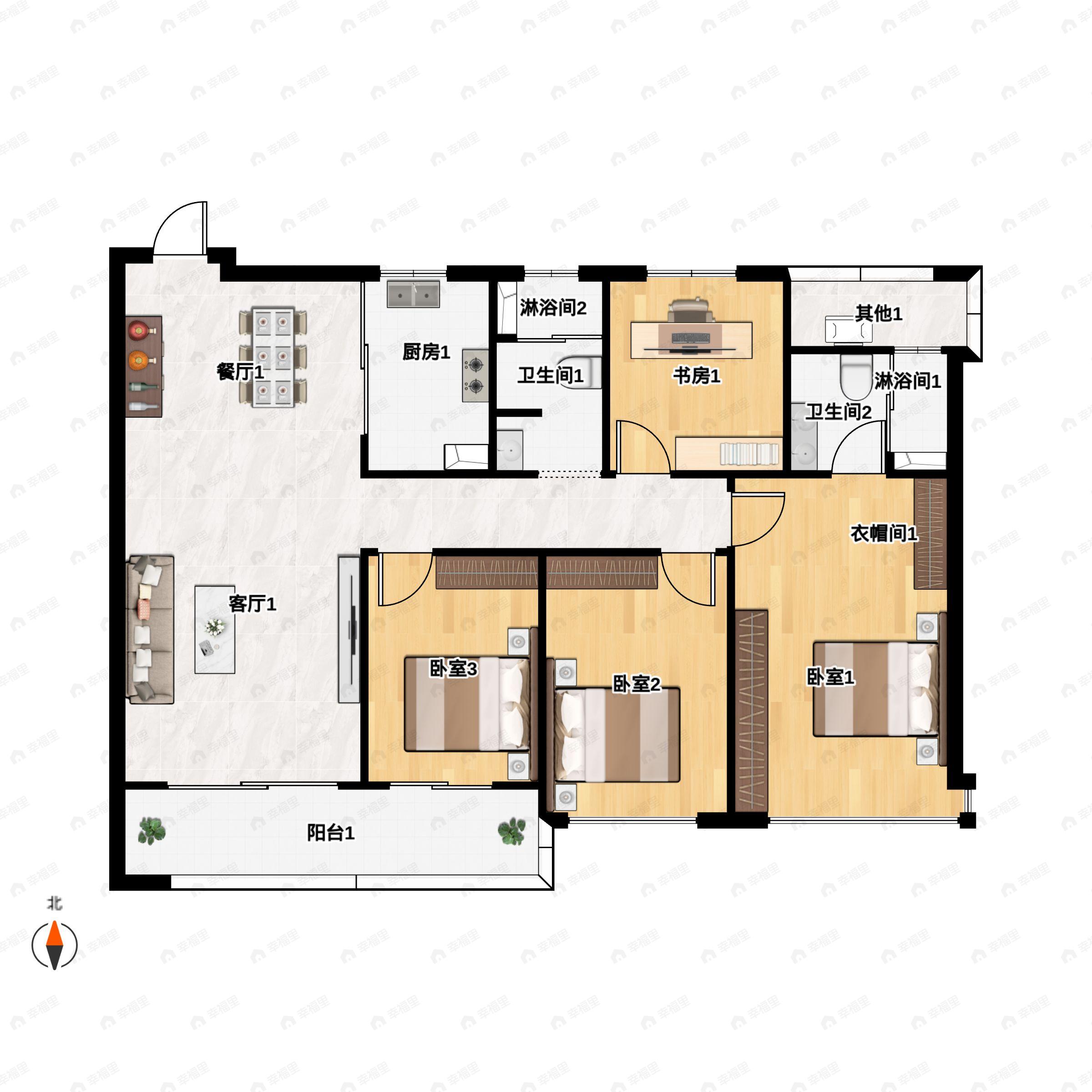 弘阳上坤西湖四季4室2厅2卫户型图