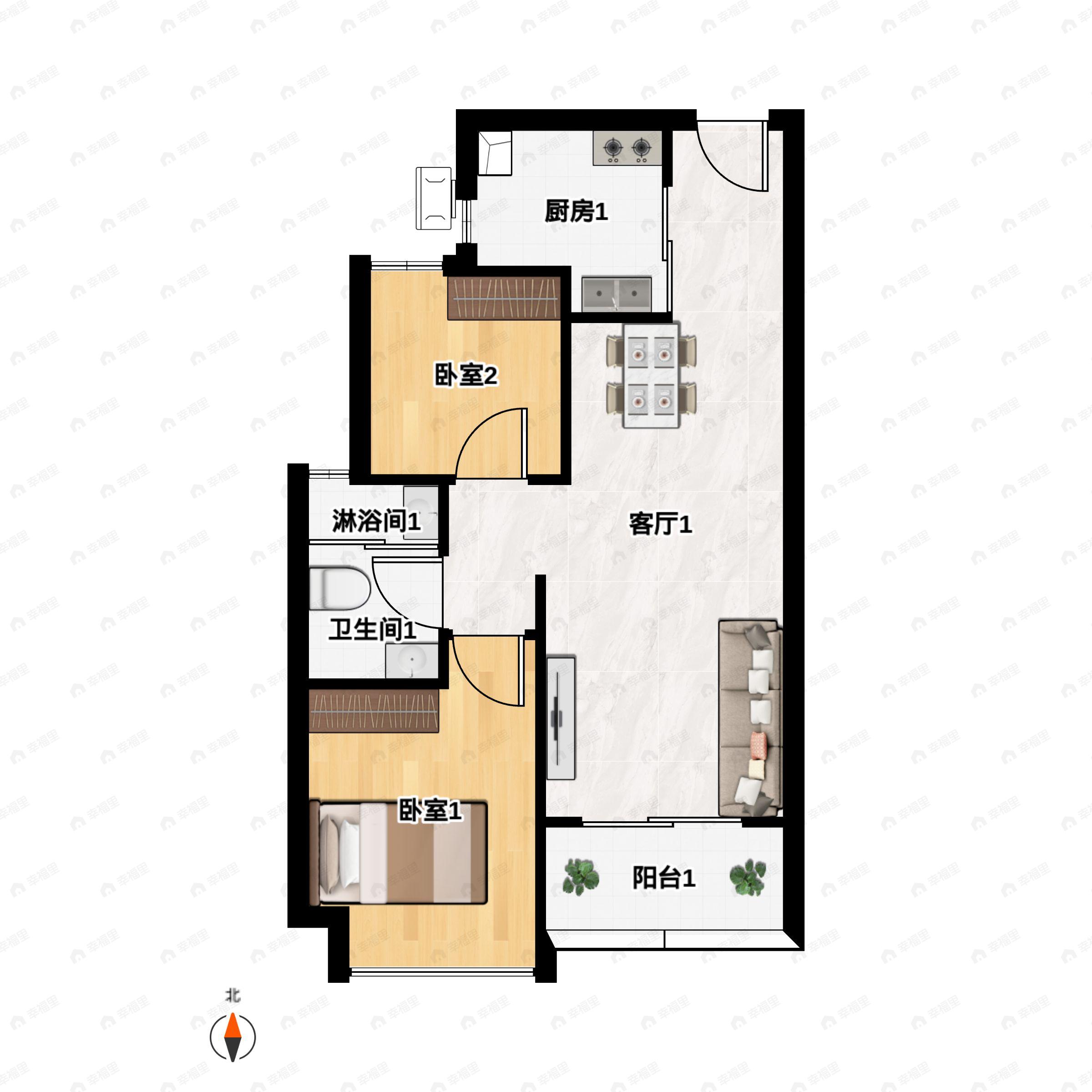 2室2厅1卫建面73平户型图