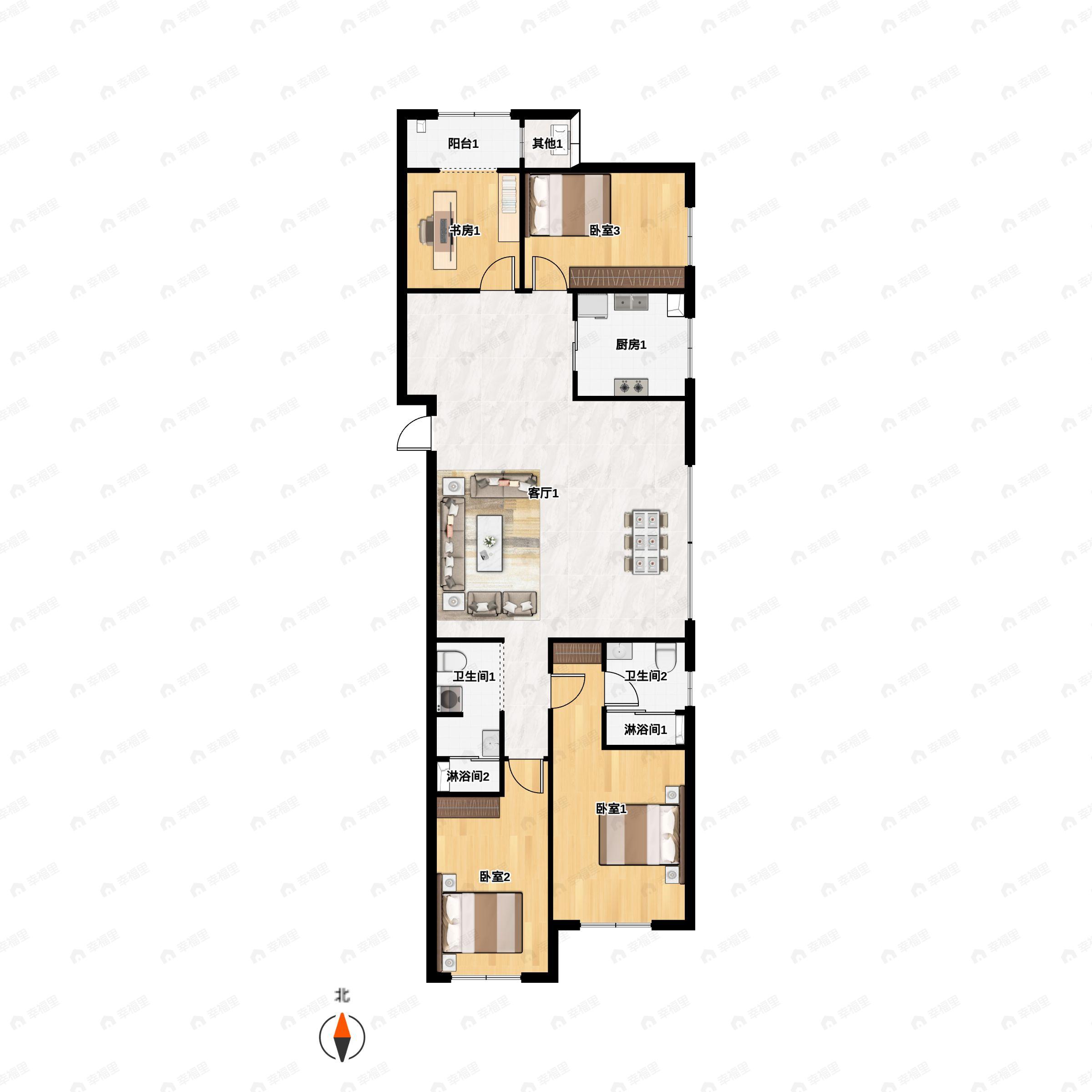 4室2厅2卫建面167平东南户型图