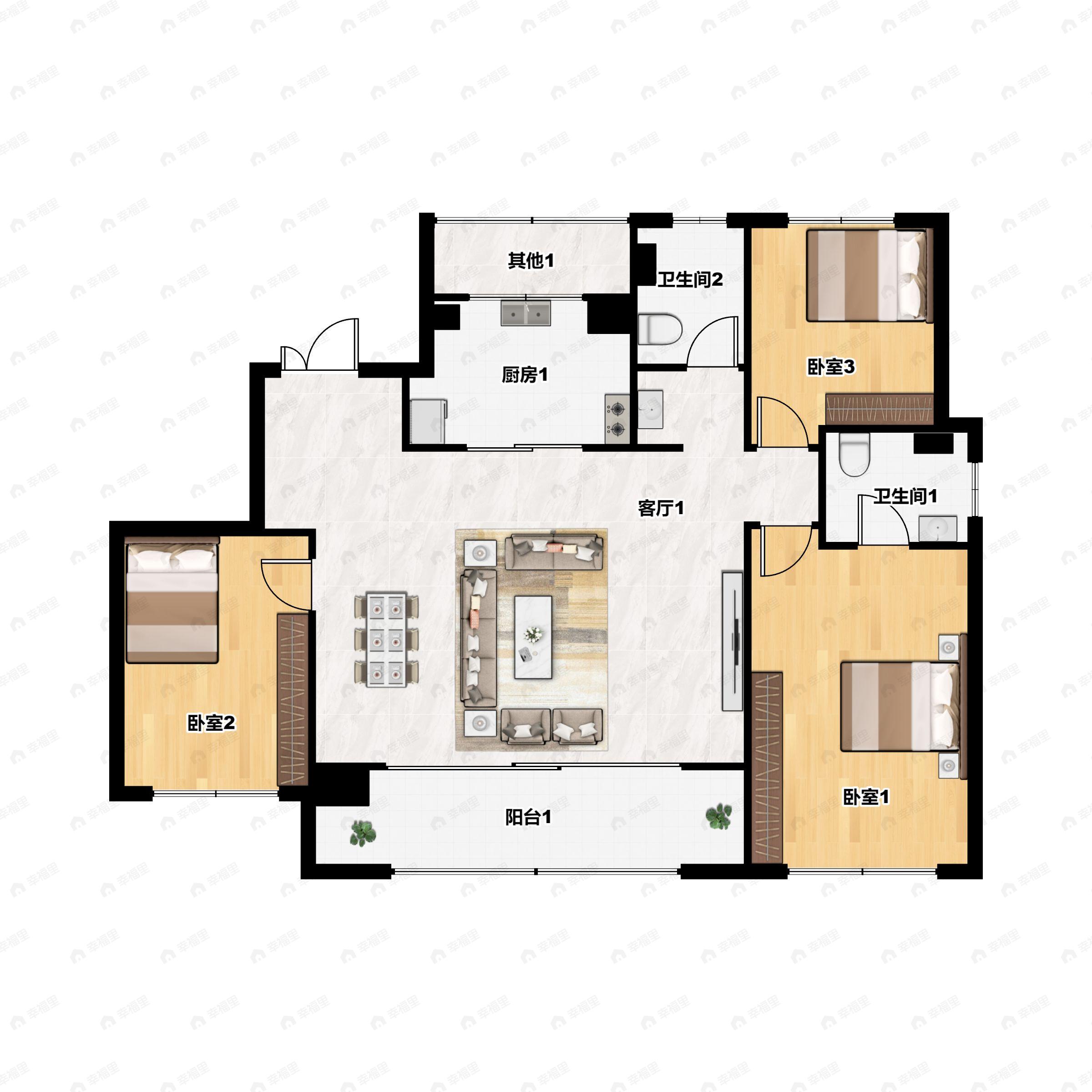 3室2厅2卫建面140m²北户型图
