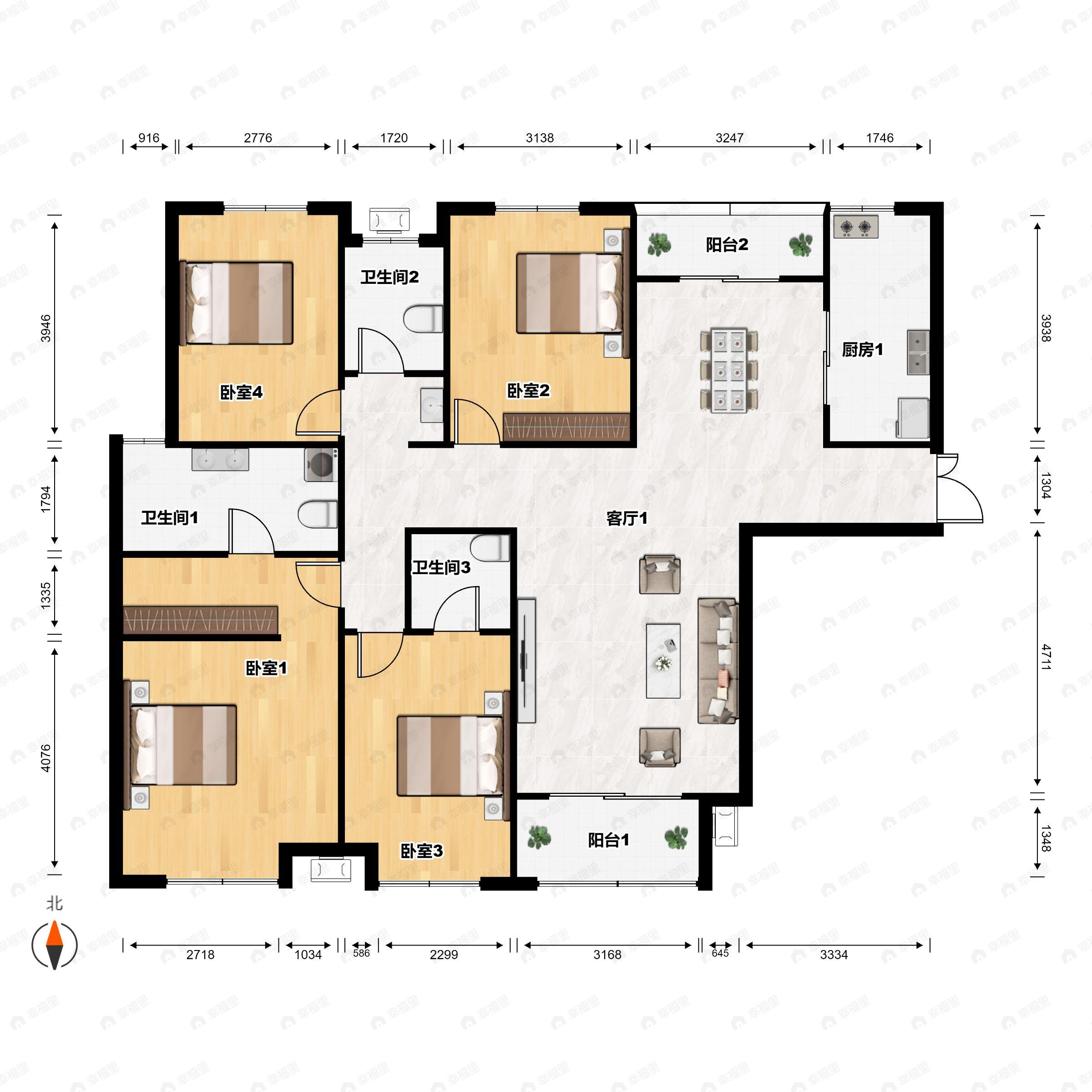 荣耀龙城4室2厅3卫户型图