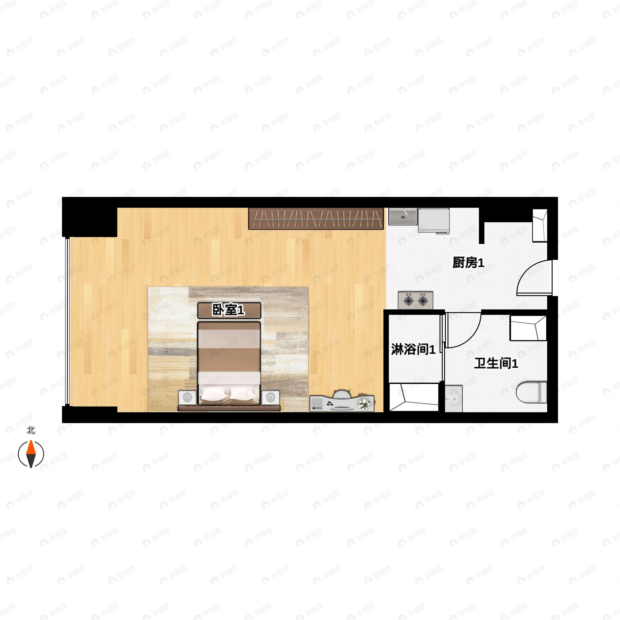 1室1卫建面44平西户型图