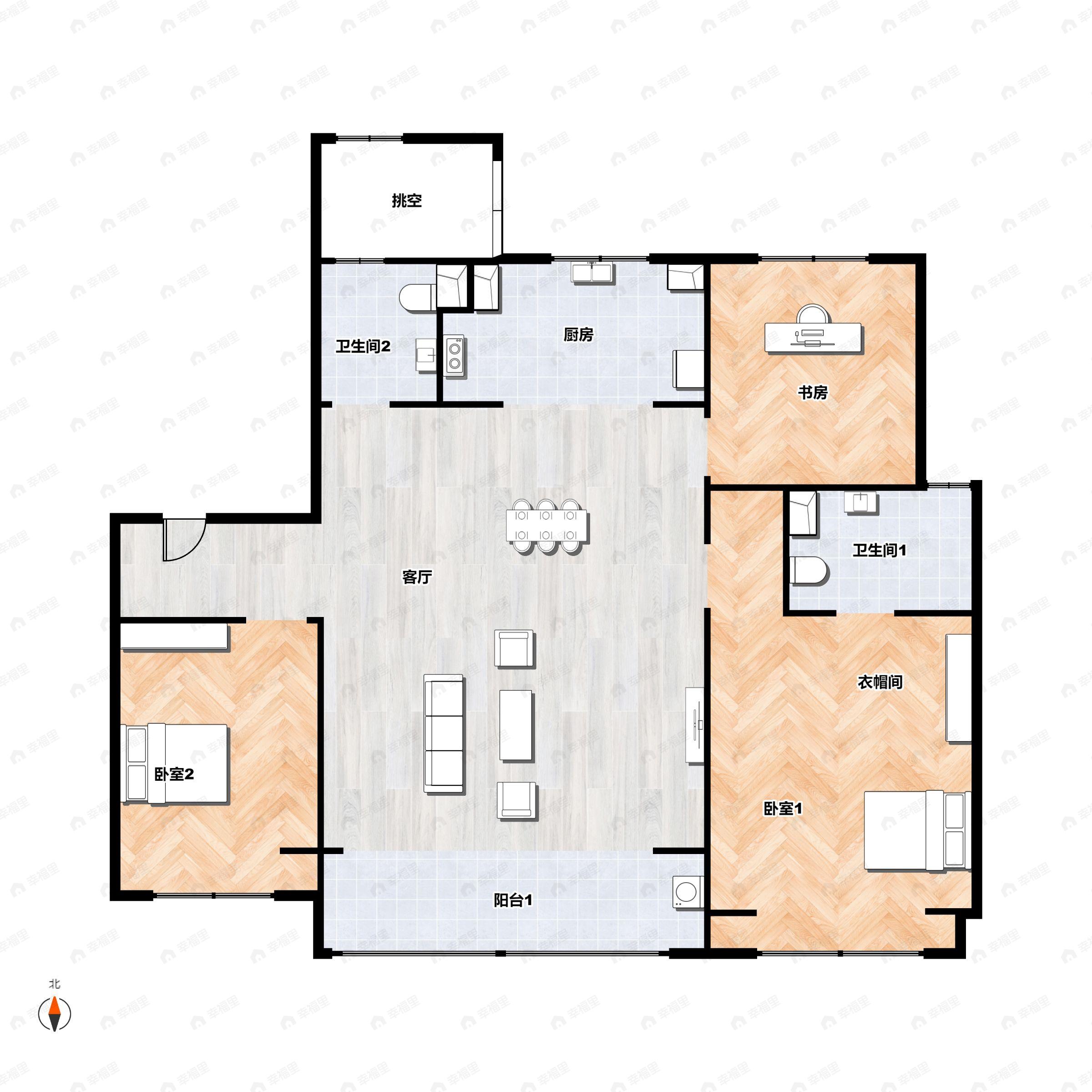 3室2厅2卫建面120平户型图