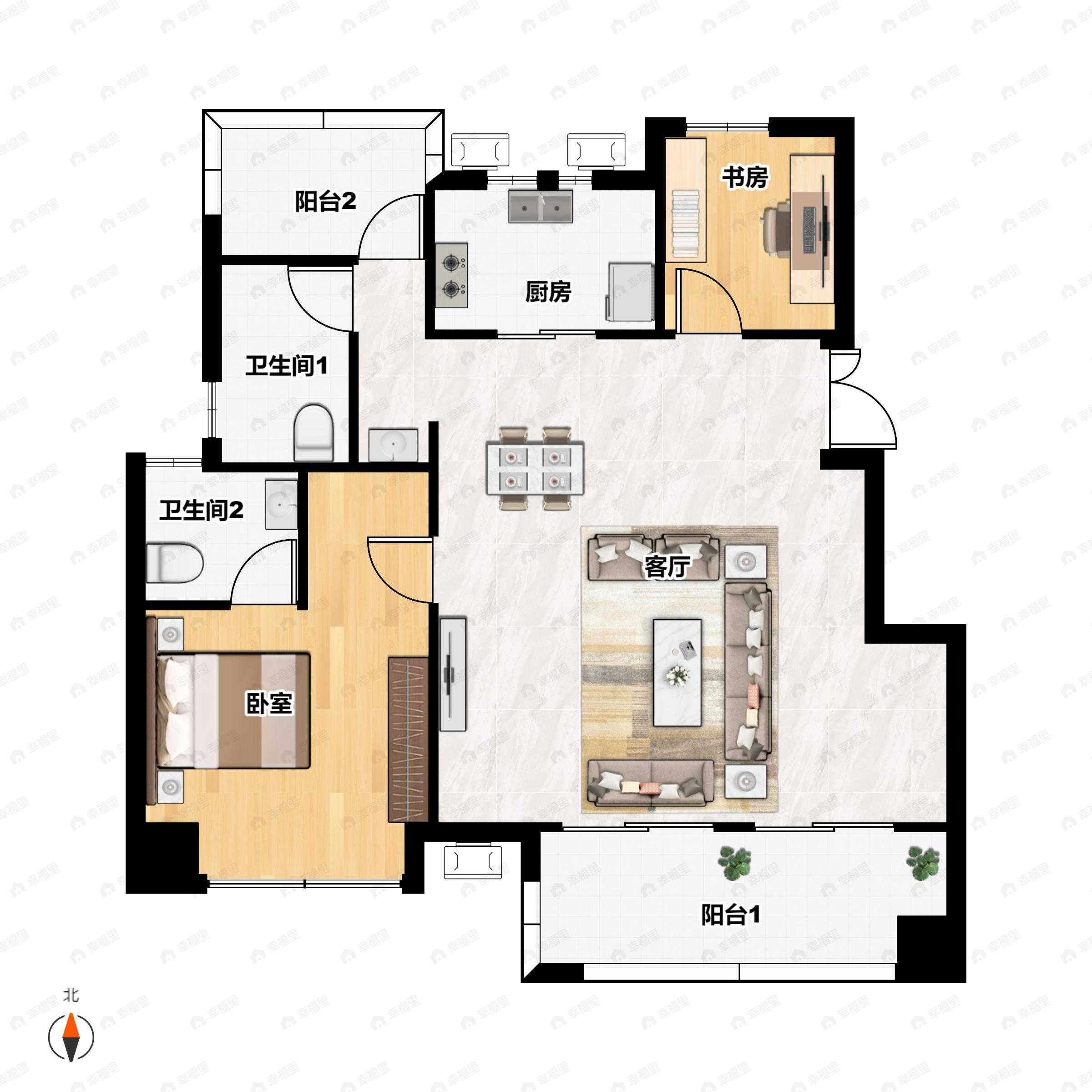 4室2厅2卫建面103平户型图