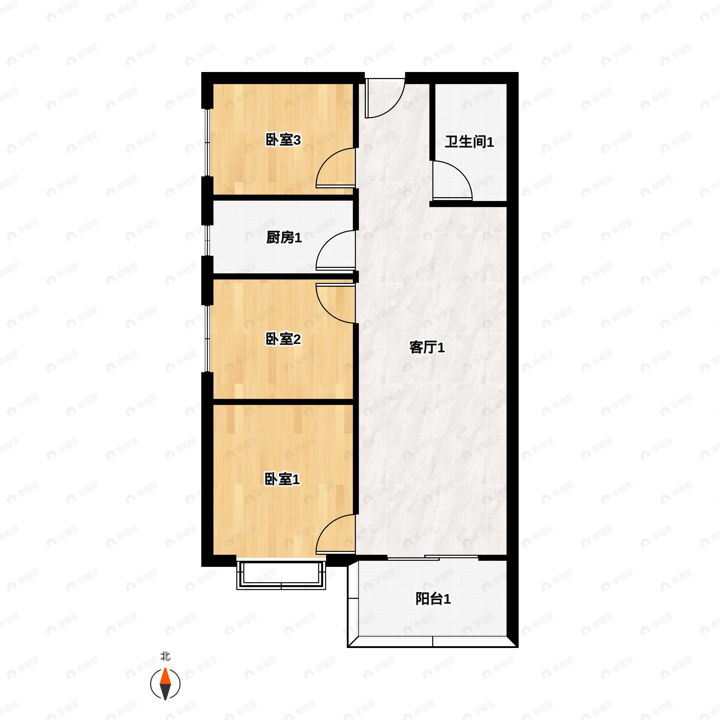 3室2厅1卫建面99平南|东南|西南户型图