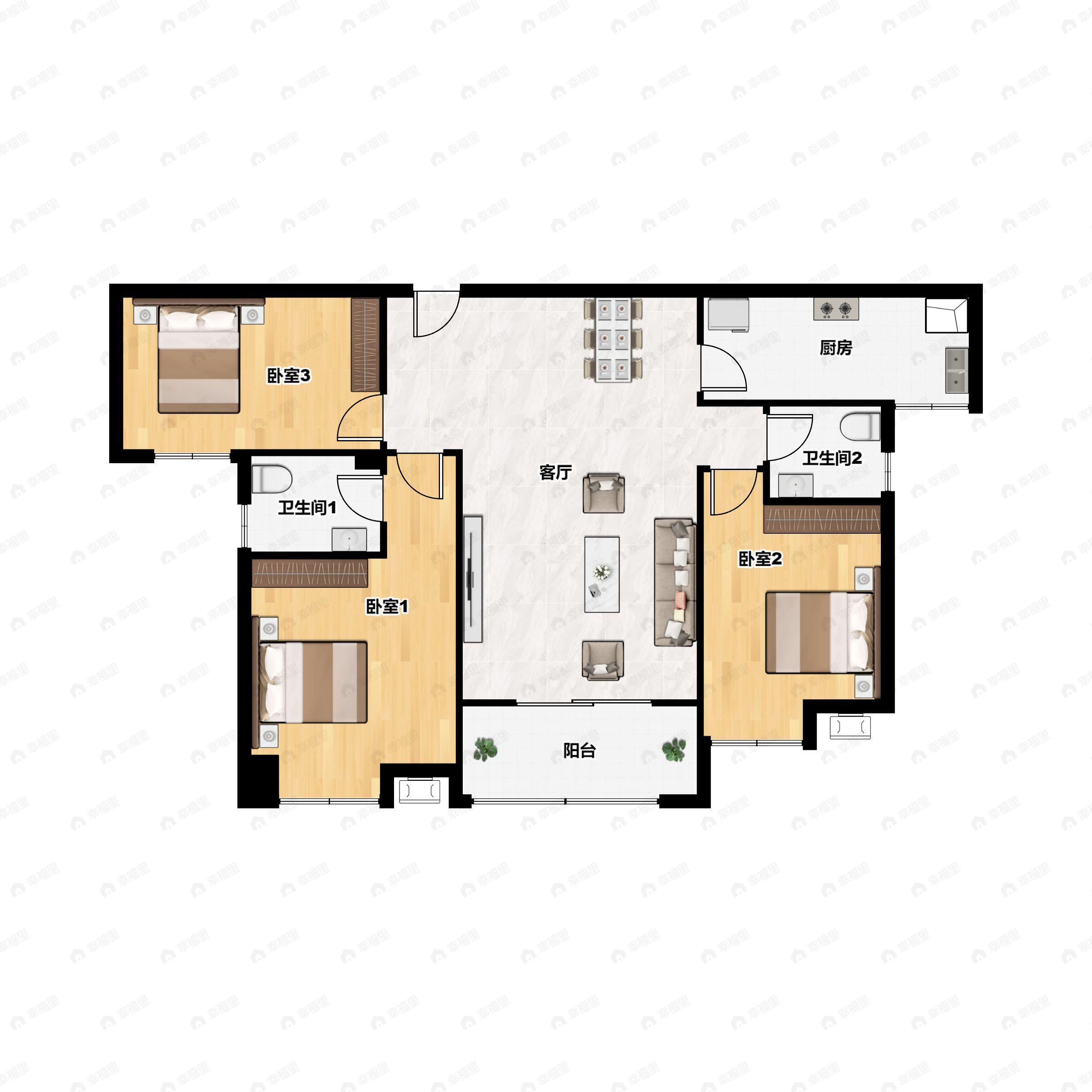 3室2厅2卫建面137平户型图
