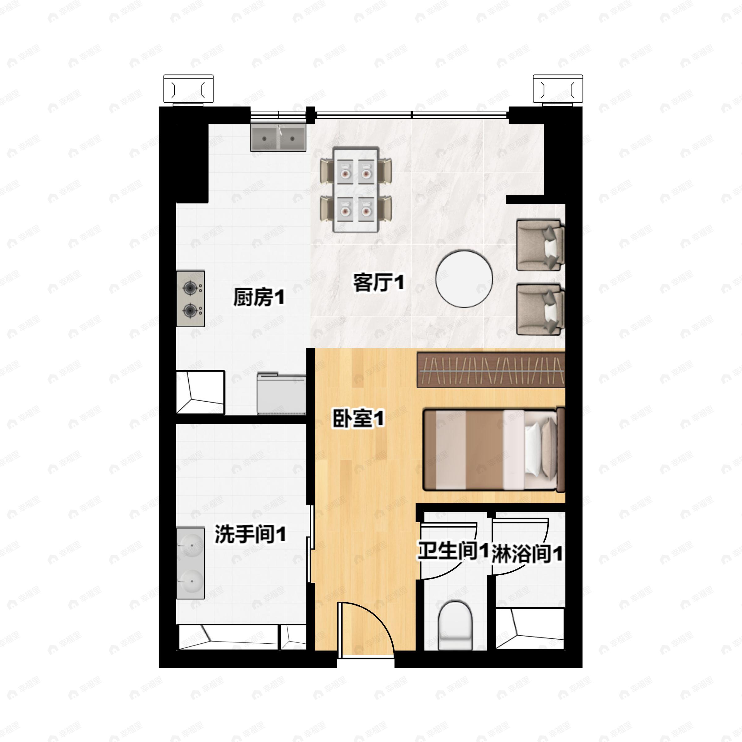 赛格中京坊1室2厅1卫户型图