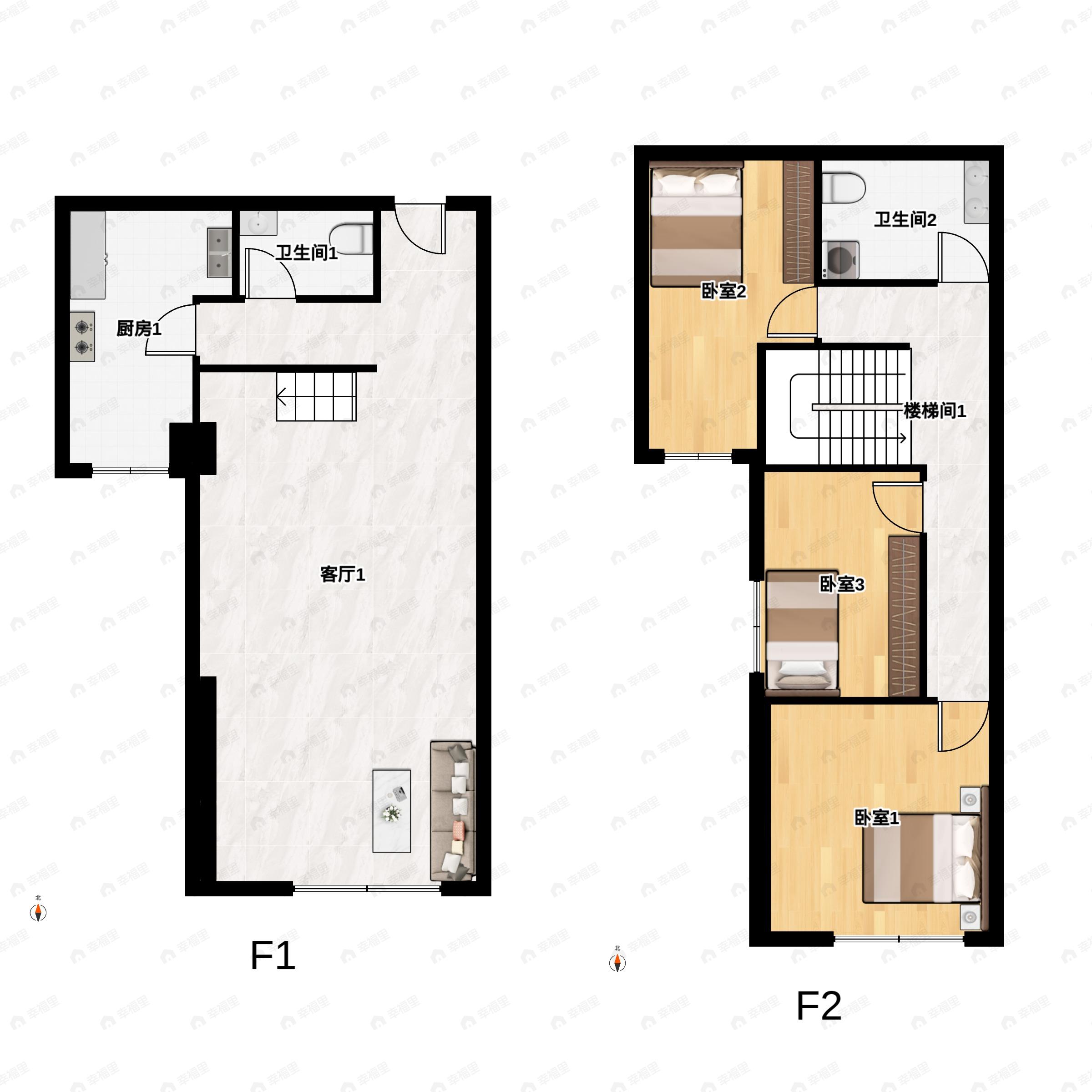 3室2厅2卫建面76平户型图