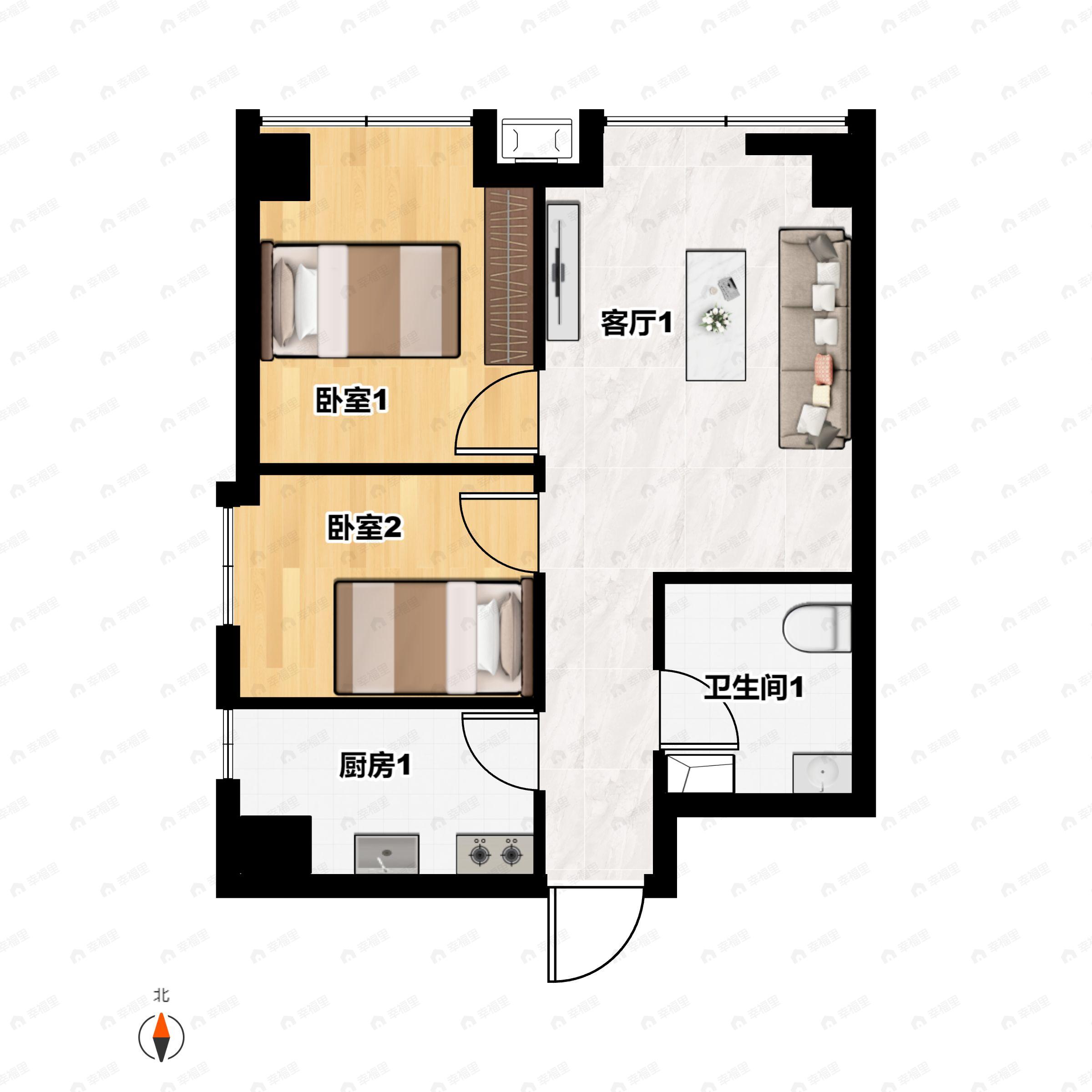 书香锦程2室2厅1卫户型图