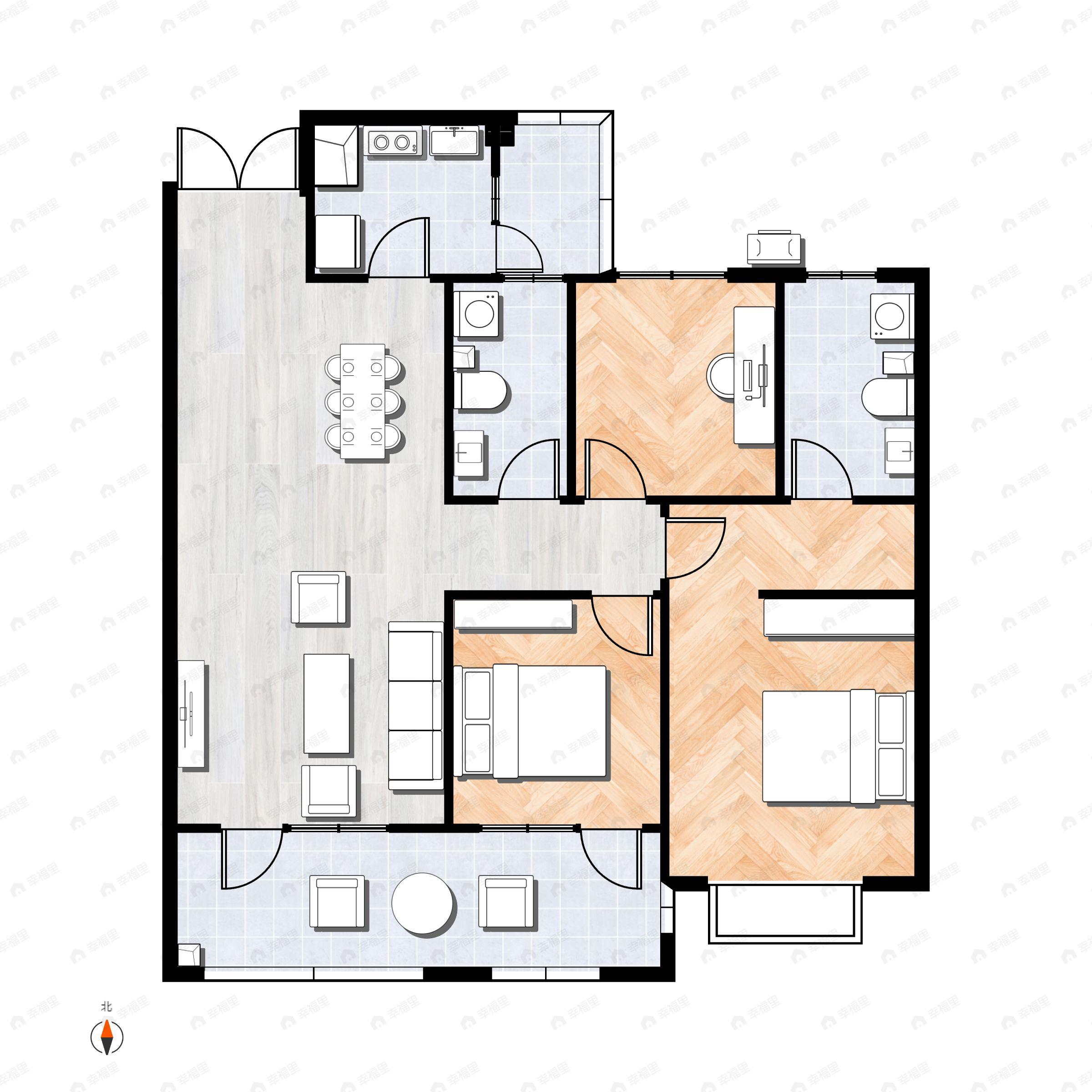 3室2厅2卫建面110平户型图