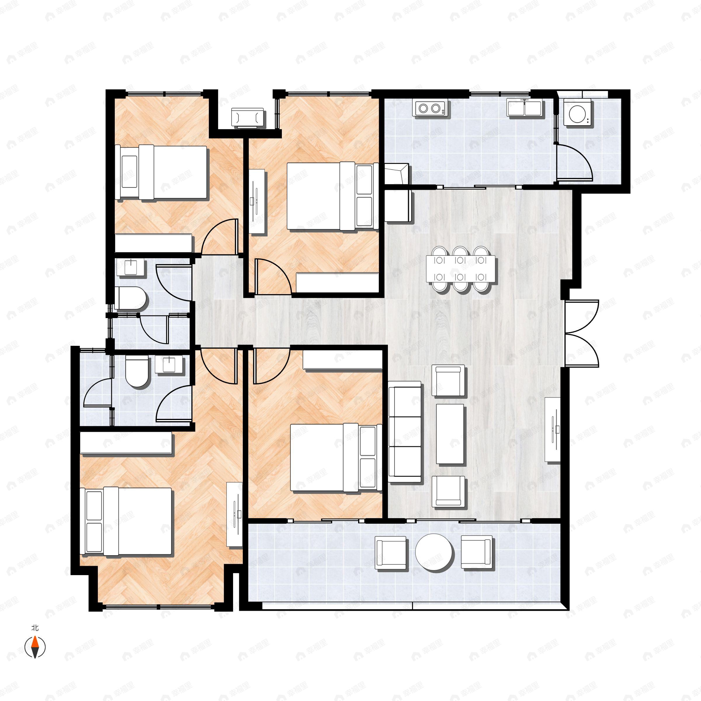 4室2厅2卫建面115平南|北户型图