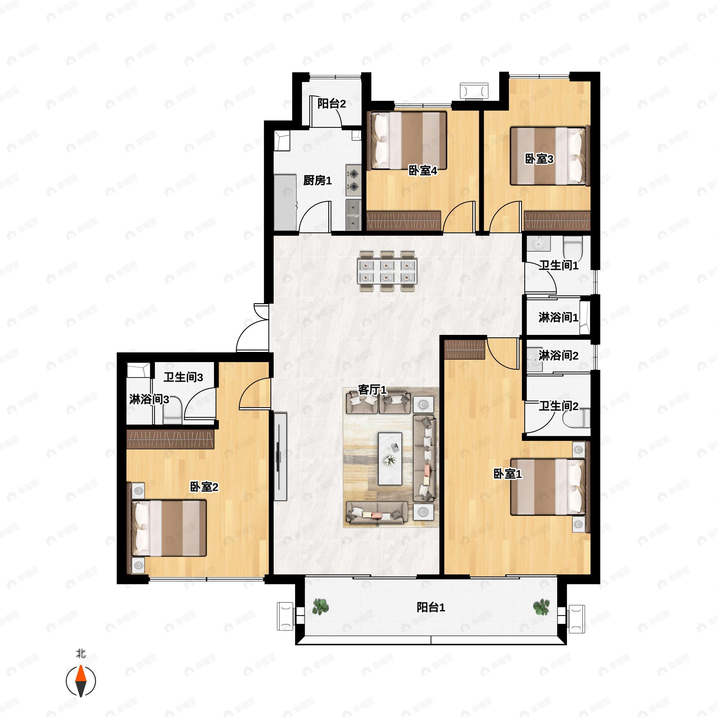 老三届悦湖4室2厅3卫户型图