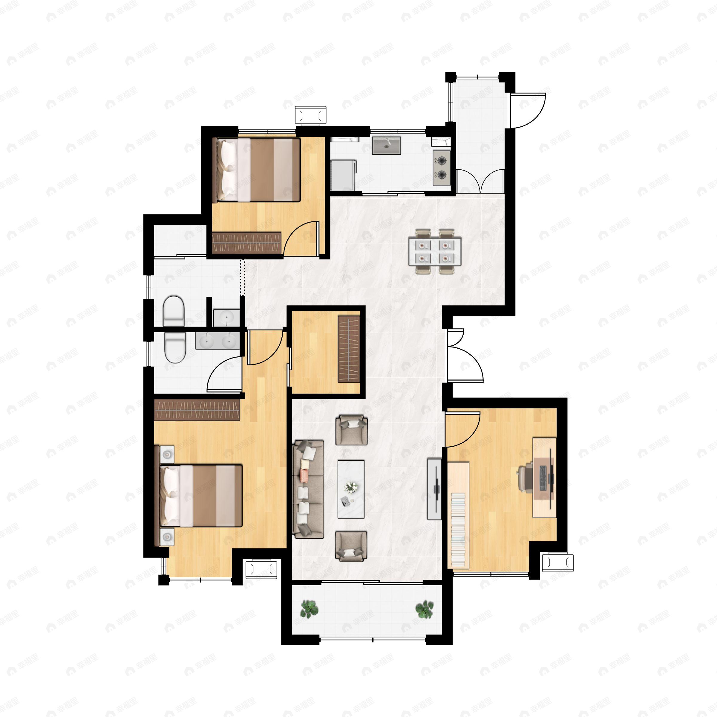 3室2厅2卫建面126平户型图