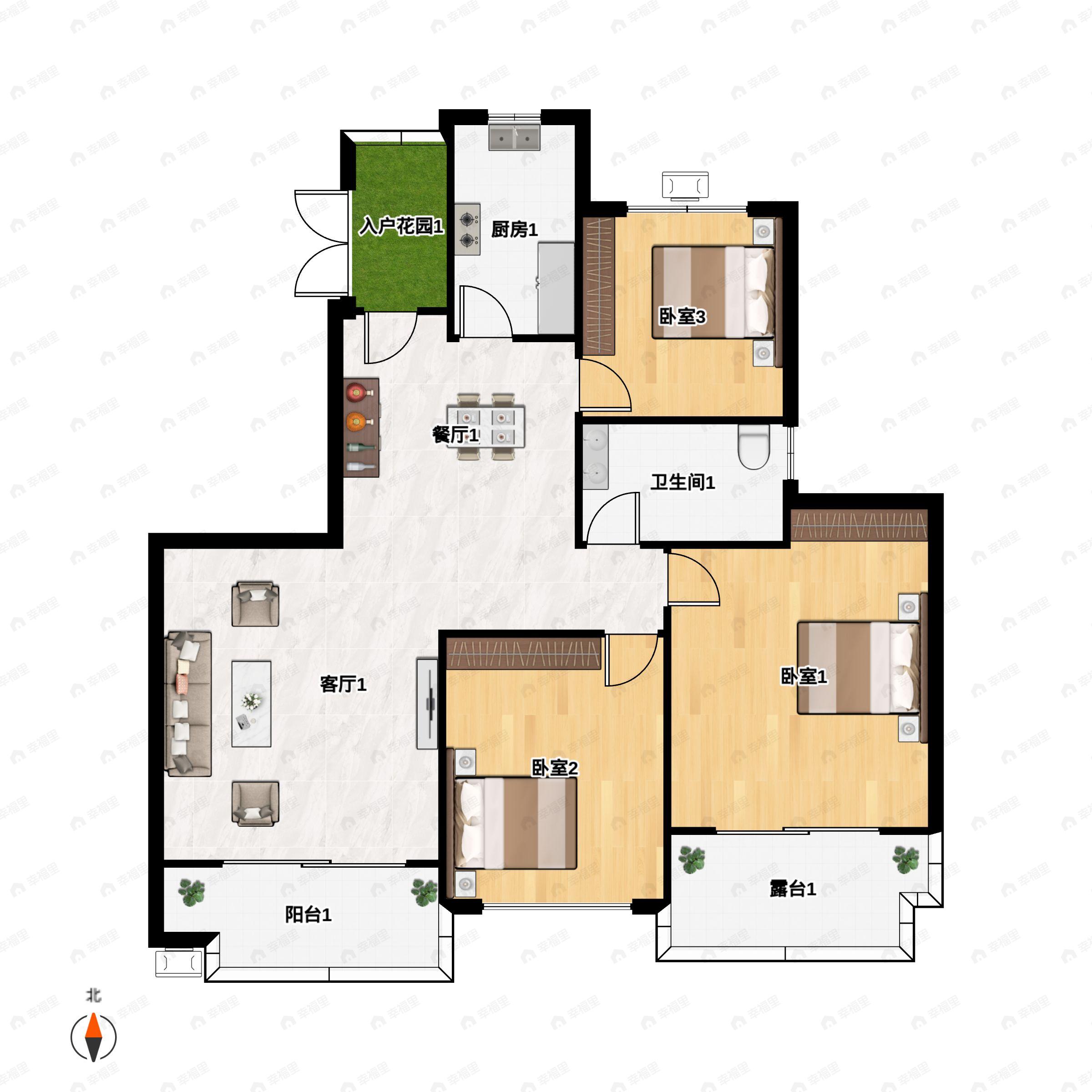 恒大麓山湖3室2厅1卫户型图