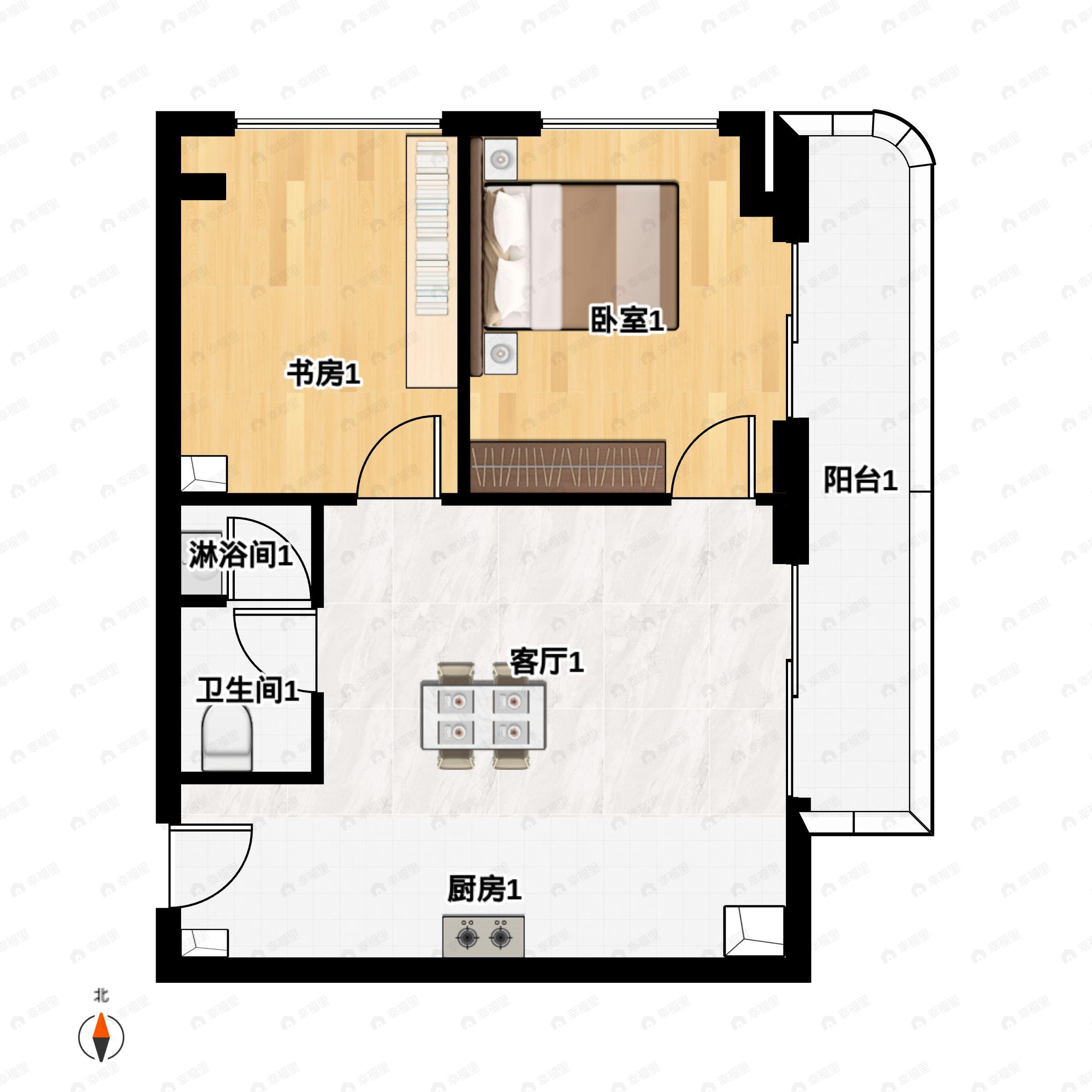 2室1厅1卫建面80平户型图