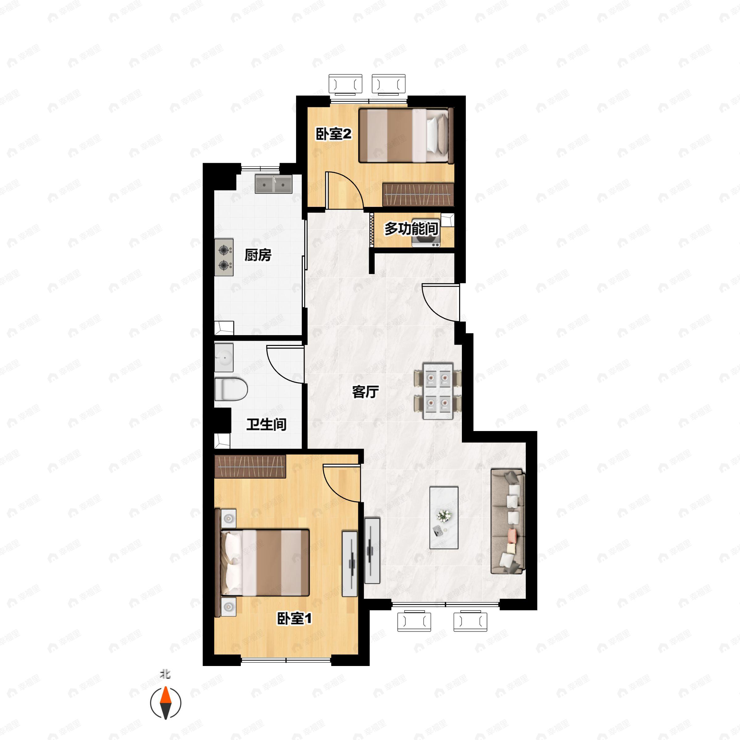 2室2厅1卫建面72平户型图