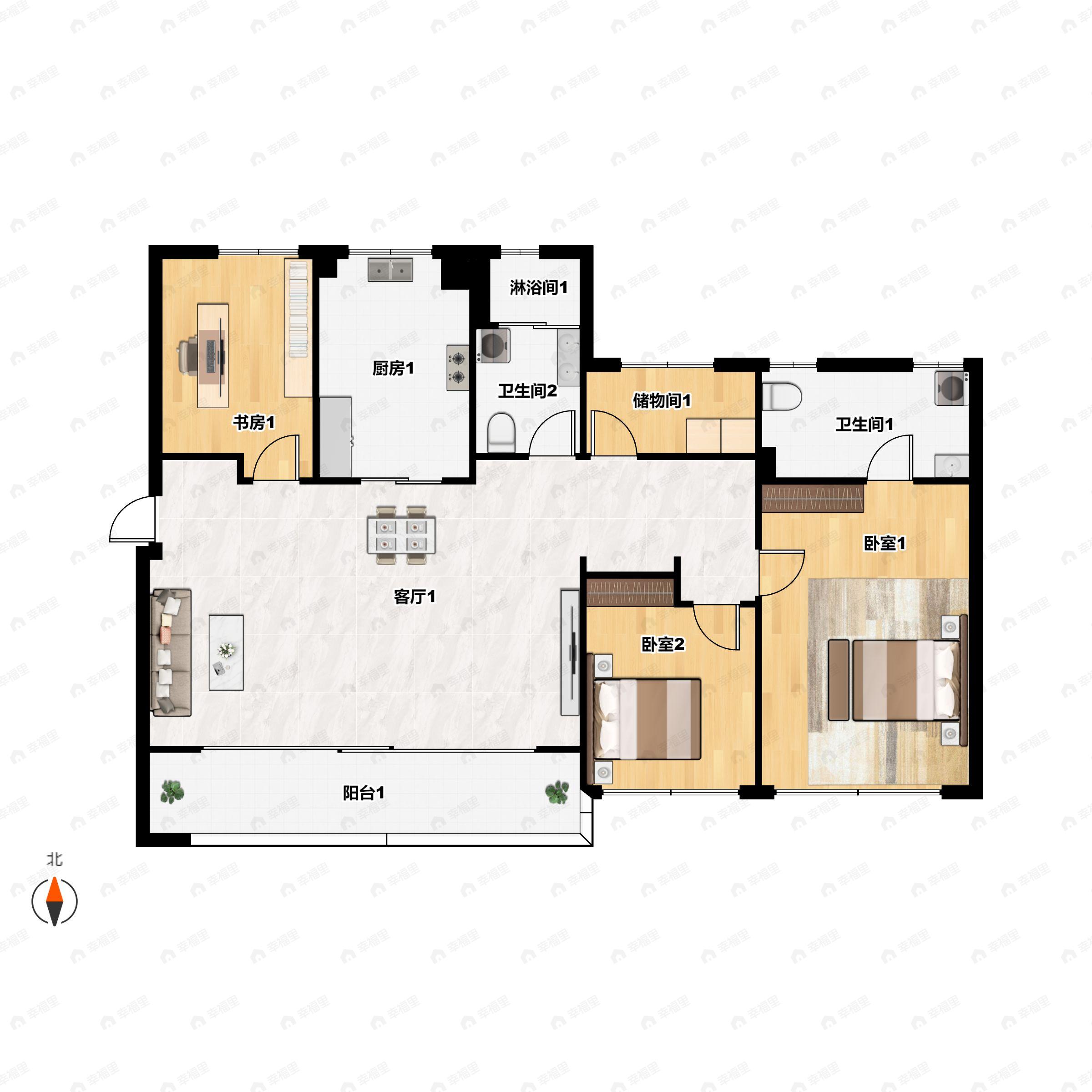 4室2厅2卫建面138平南户型图