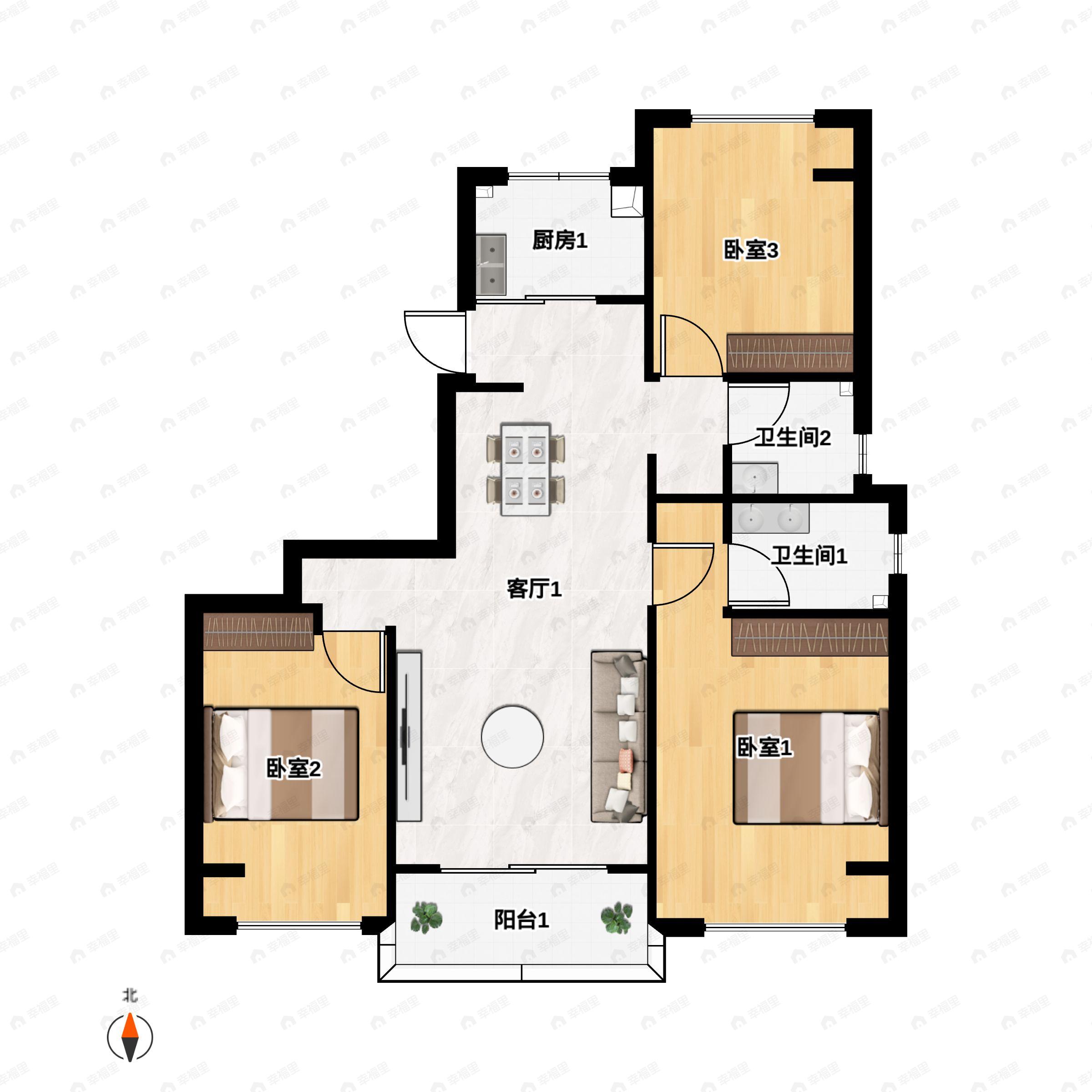 3室2厅2卫建面109平户型图