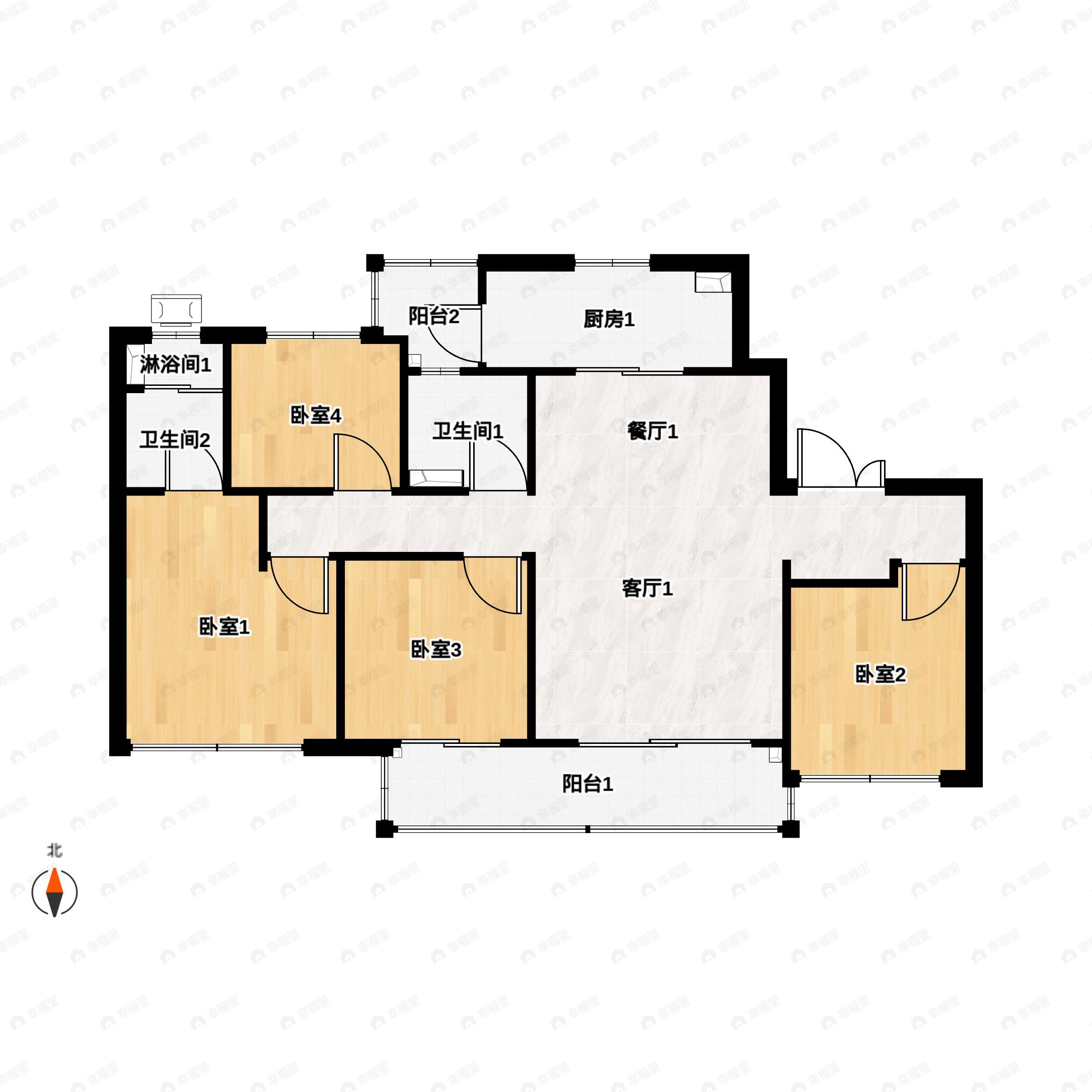 4室2厅2卫建面132平户型图