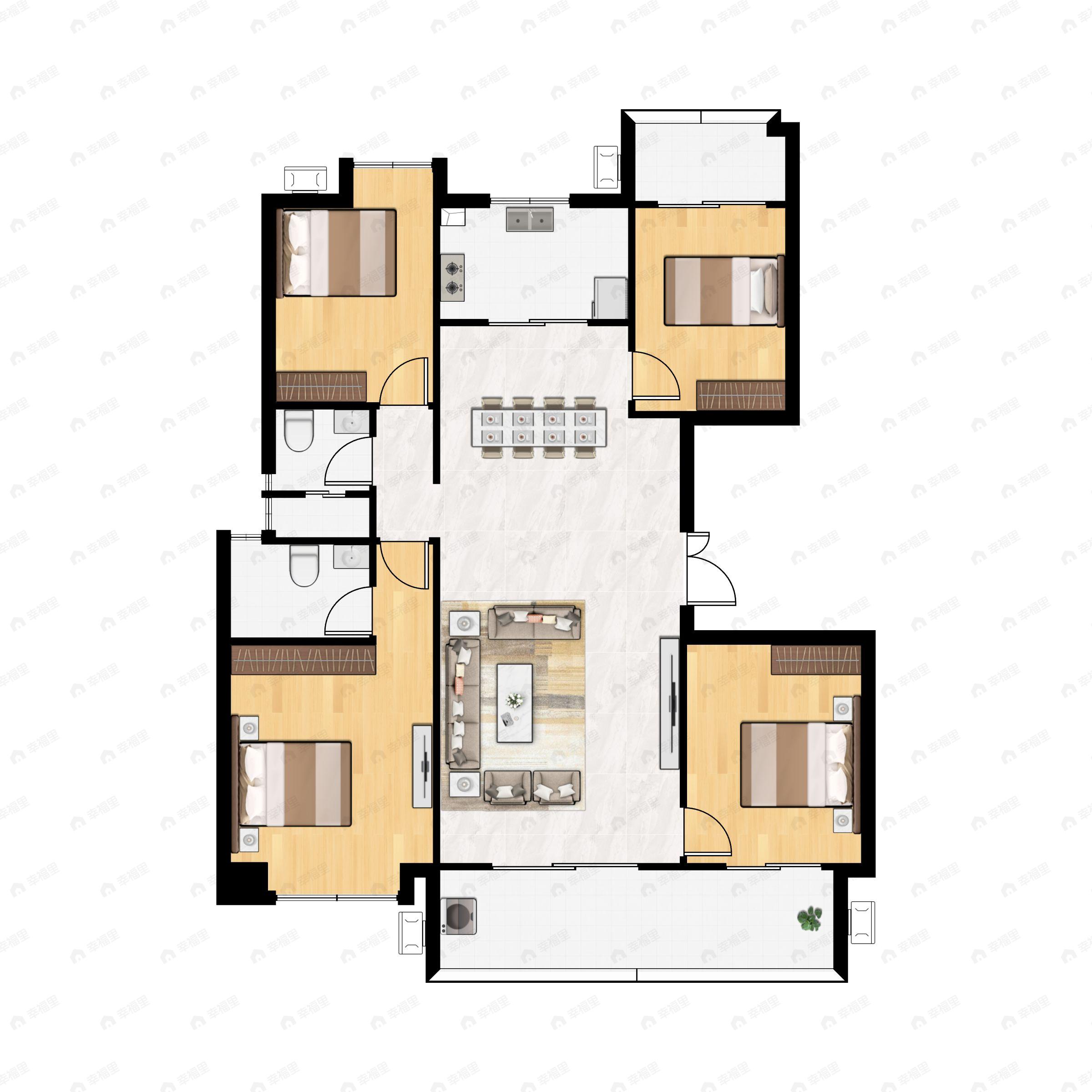 4室2厅2卫建面152m²南户型图