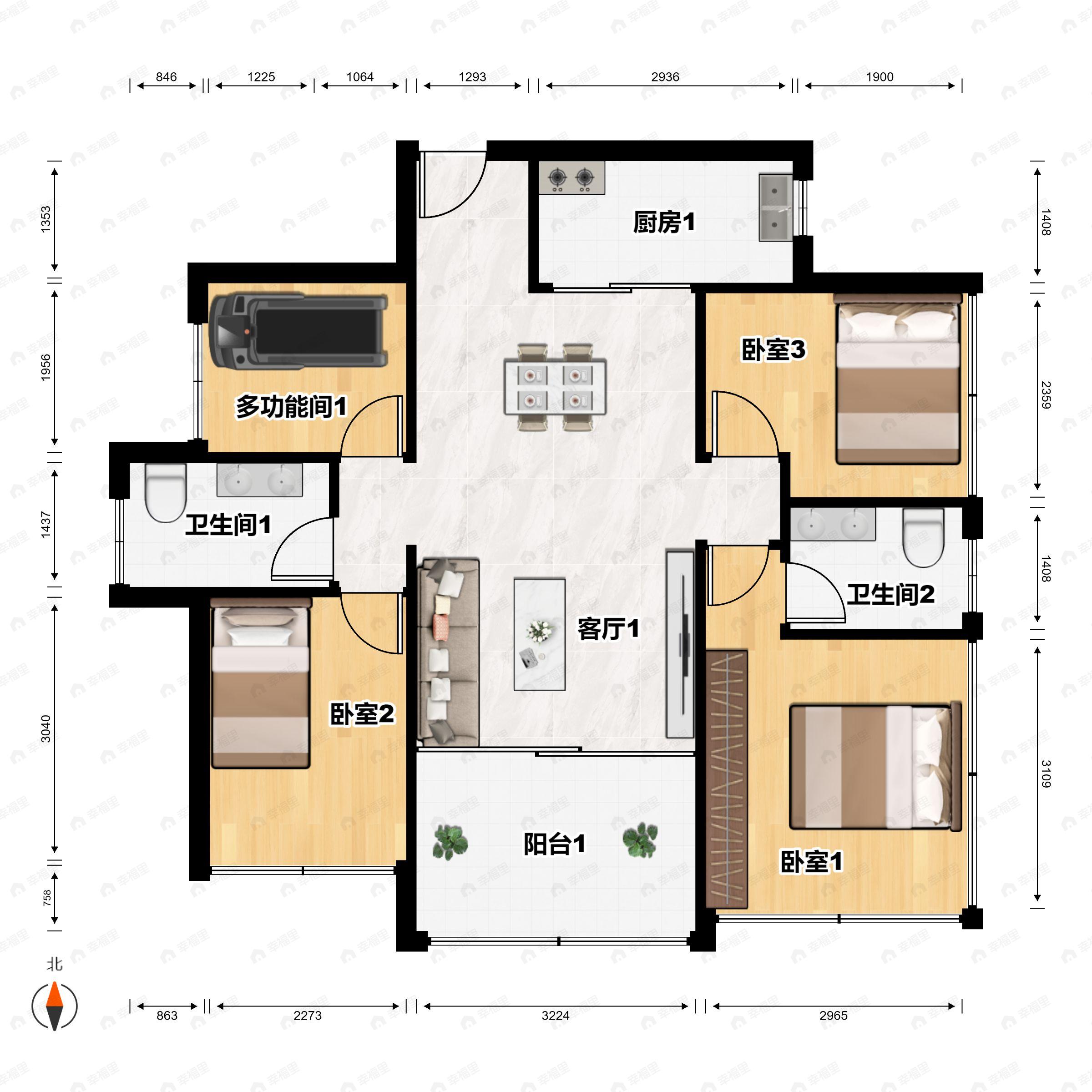 4室2厅2卫建面109平户型图