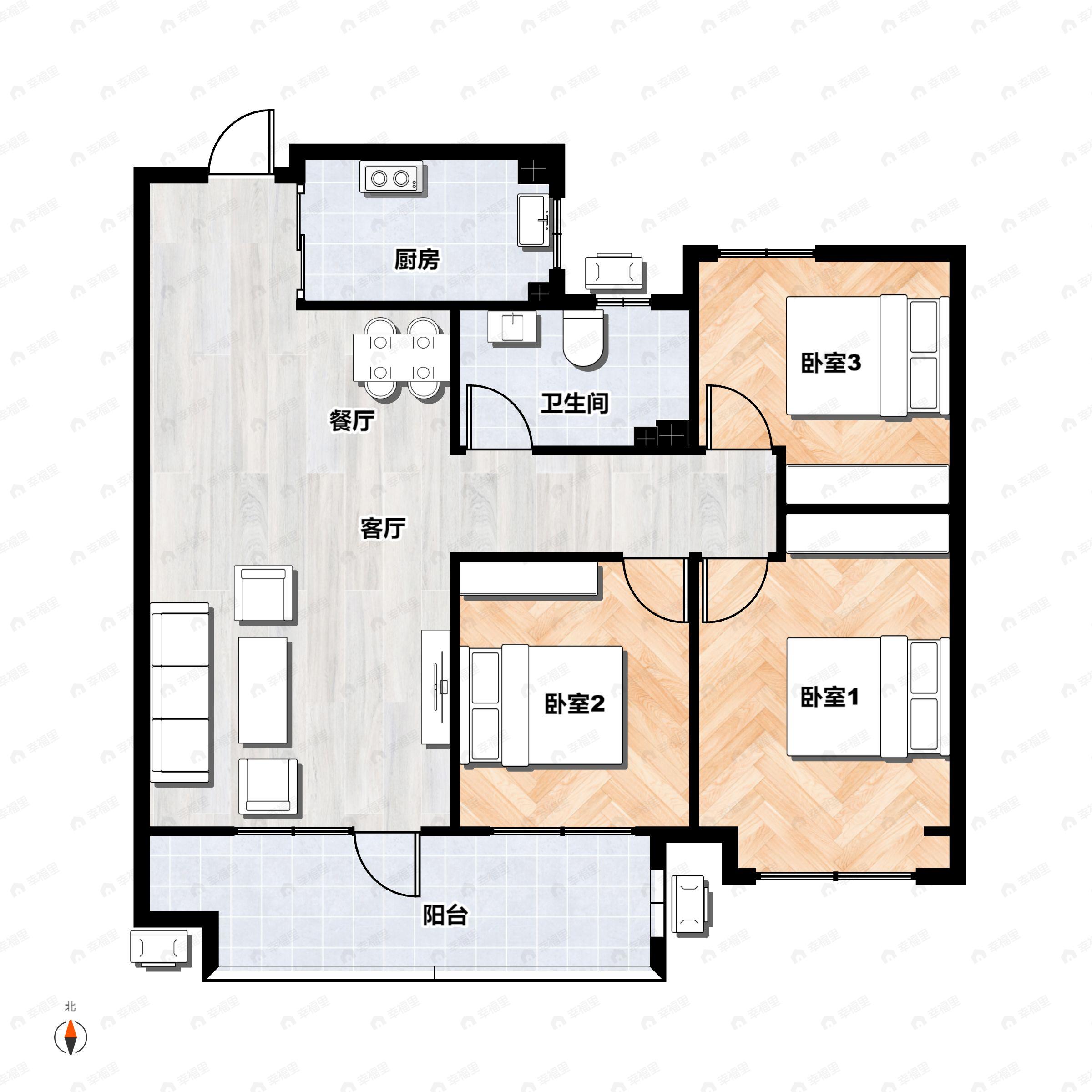 3室2厅1卫建面89平户型图