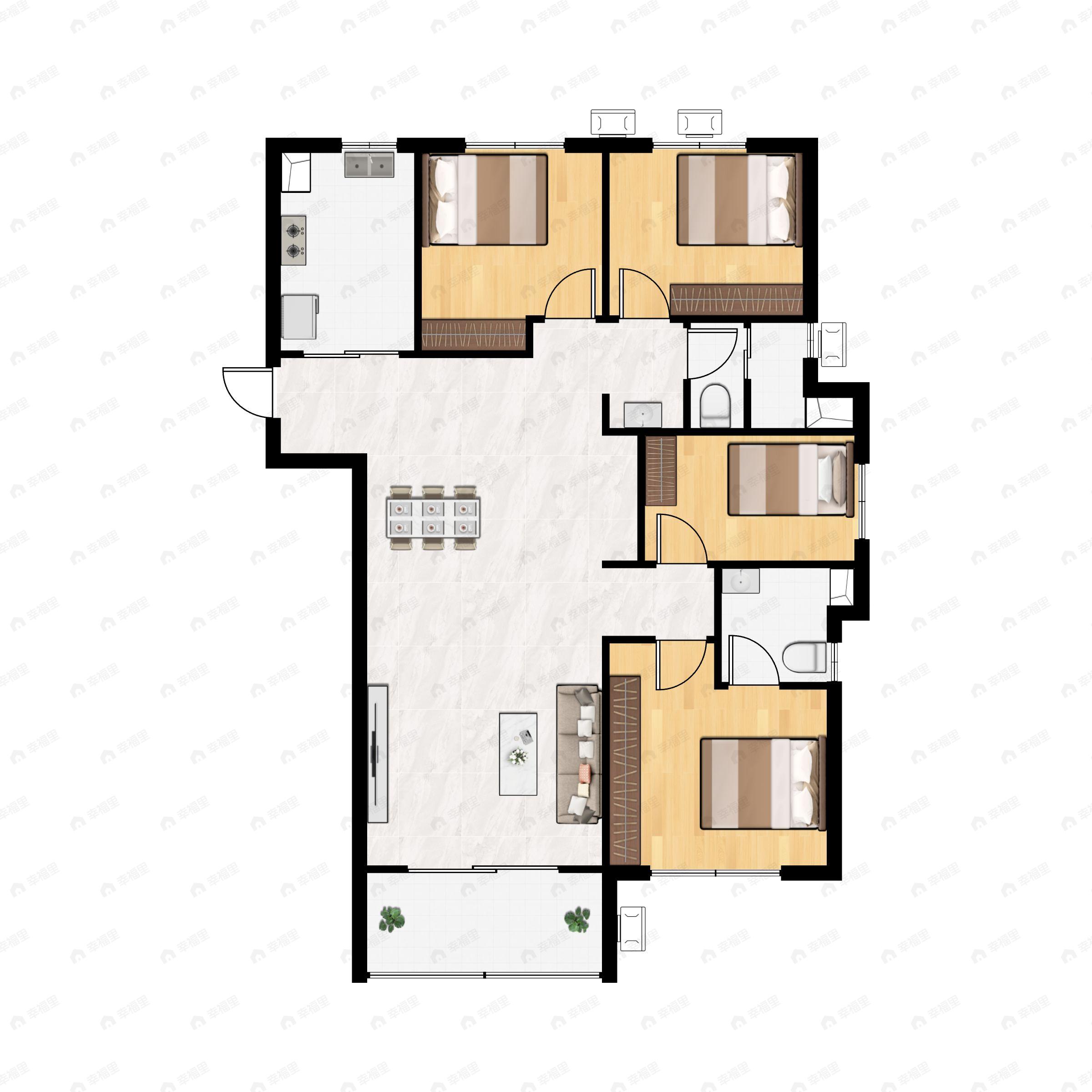 4室2厅2卫建面120平北|南户型图
