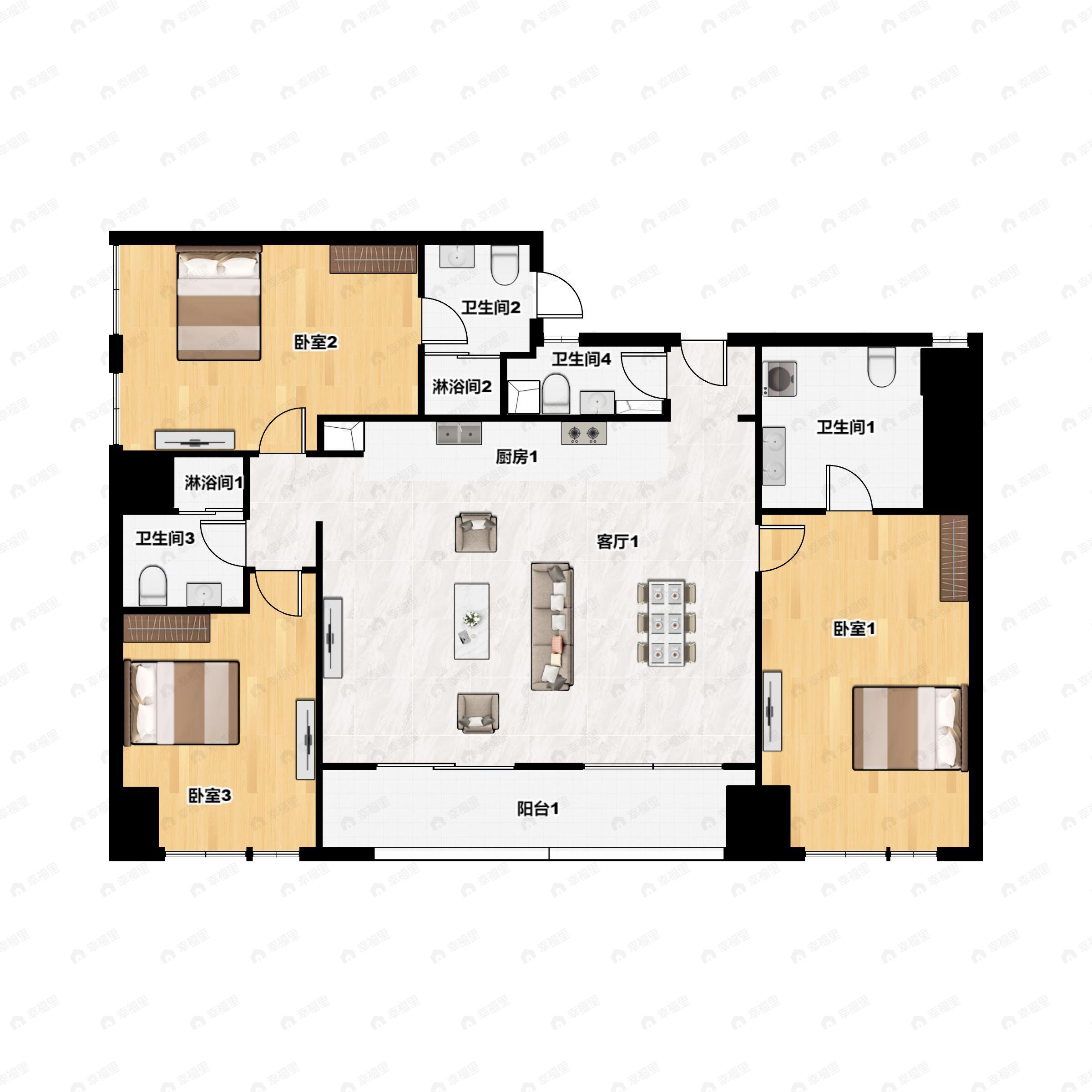 3室2厅3卫建面182平户型图