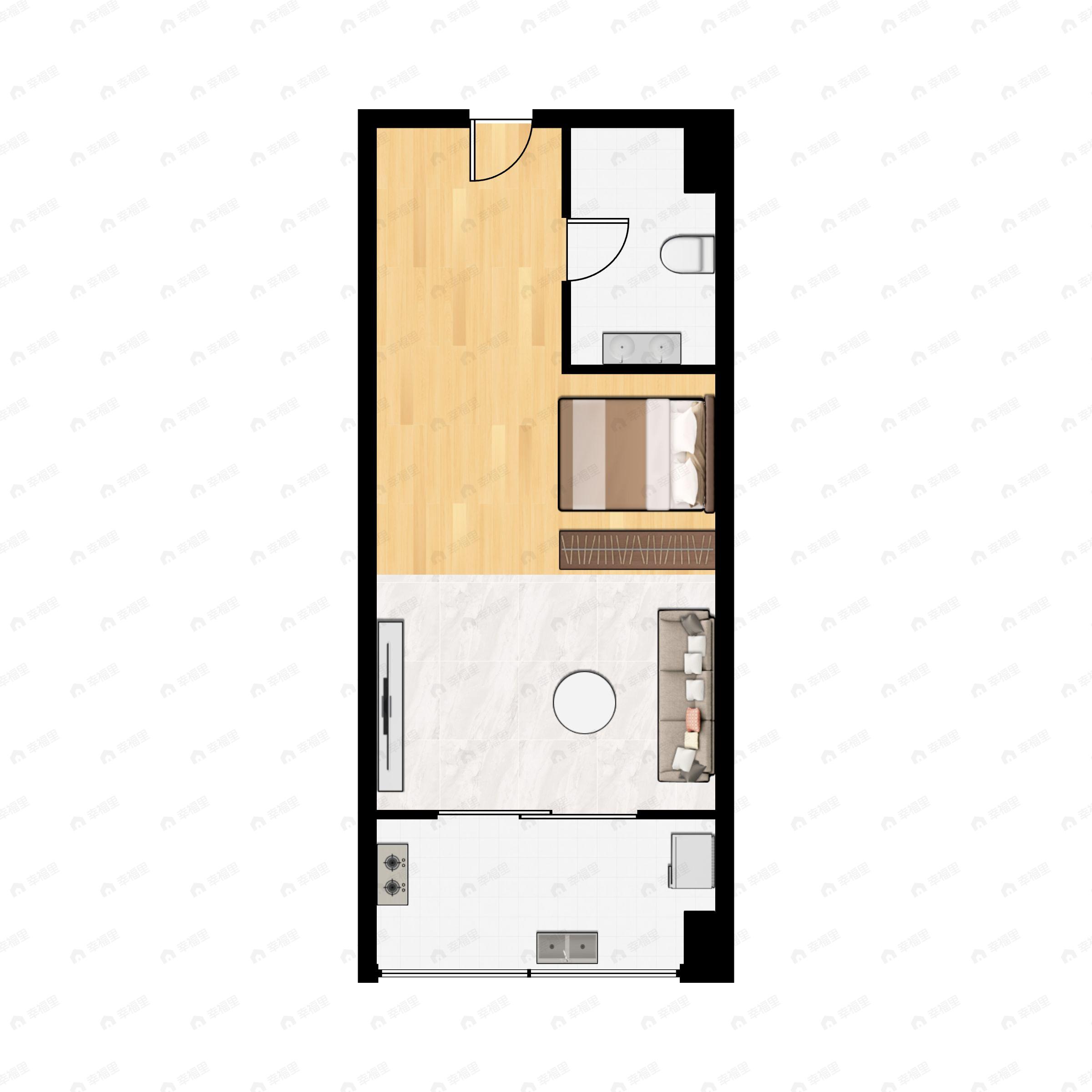 1室1厅1卫建面41m²南户型图