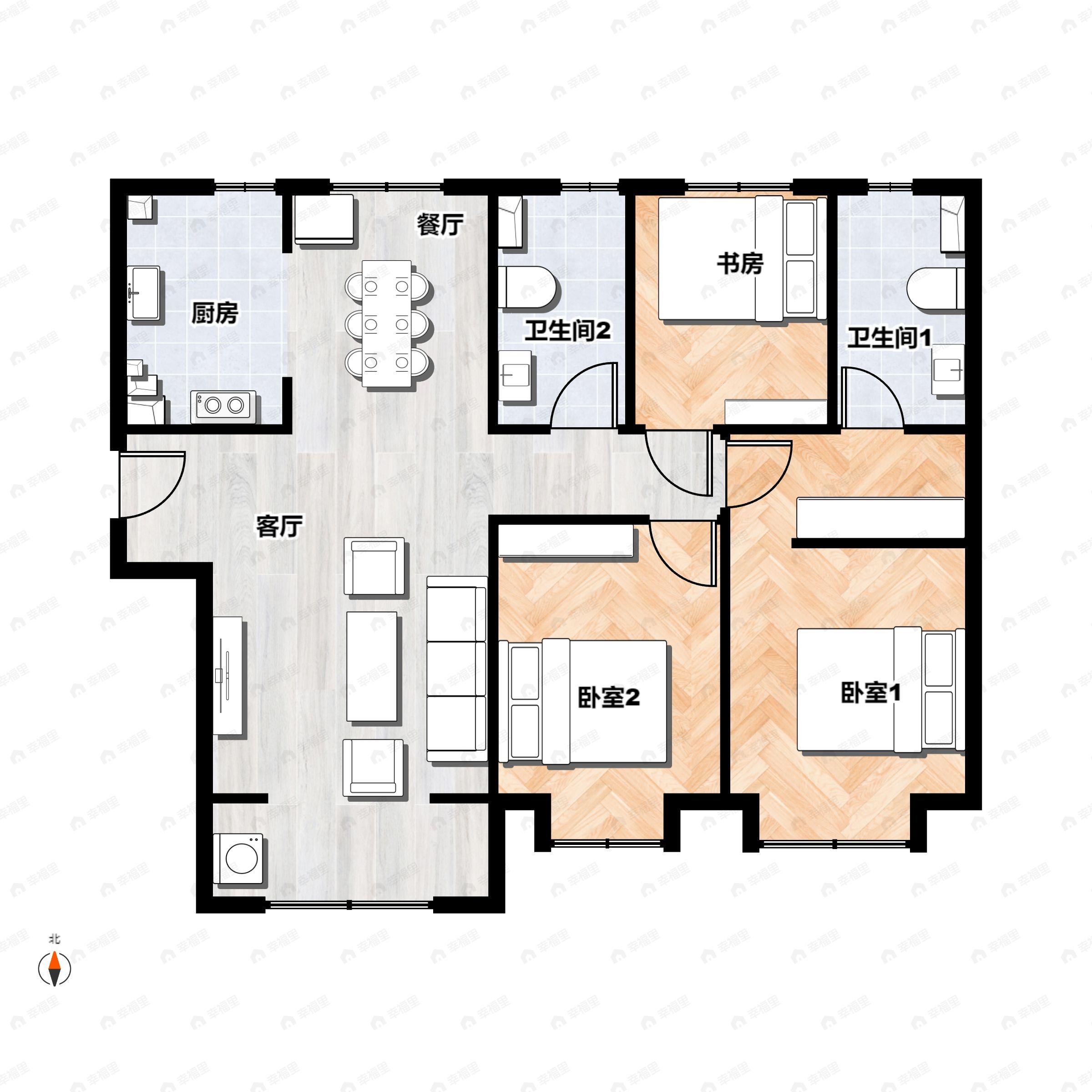 3室2厅2卫建面122平户型图