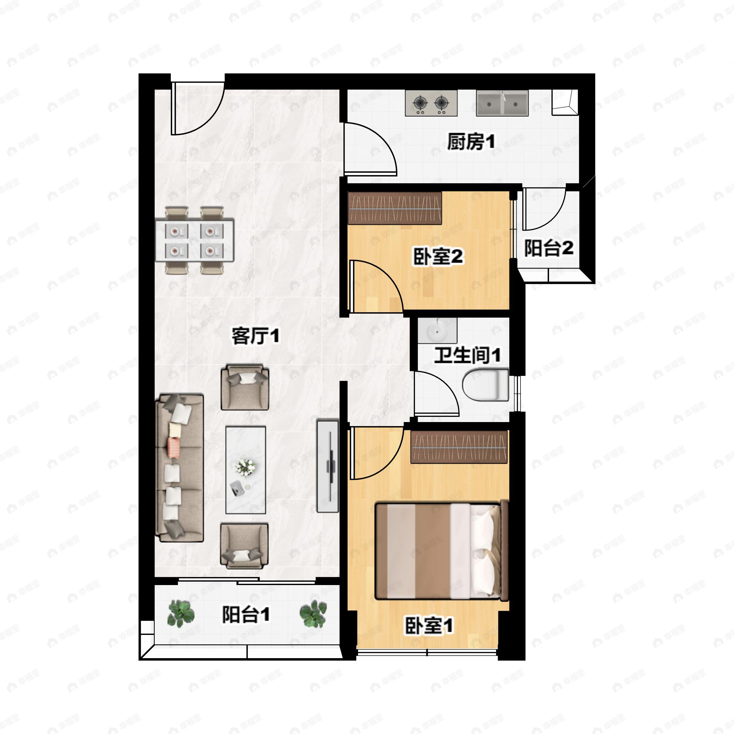 2室2厅1卫建面79平户型图