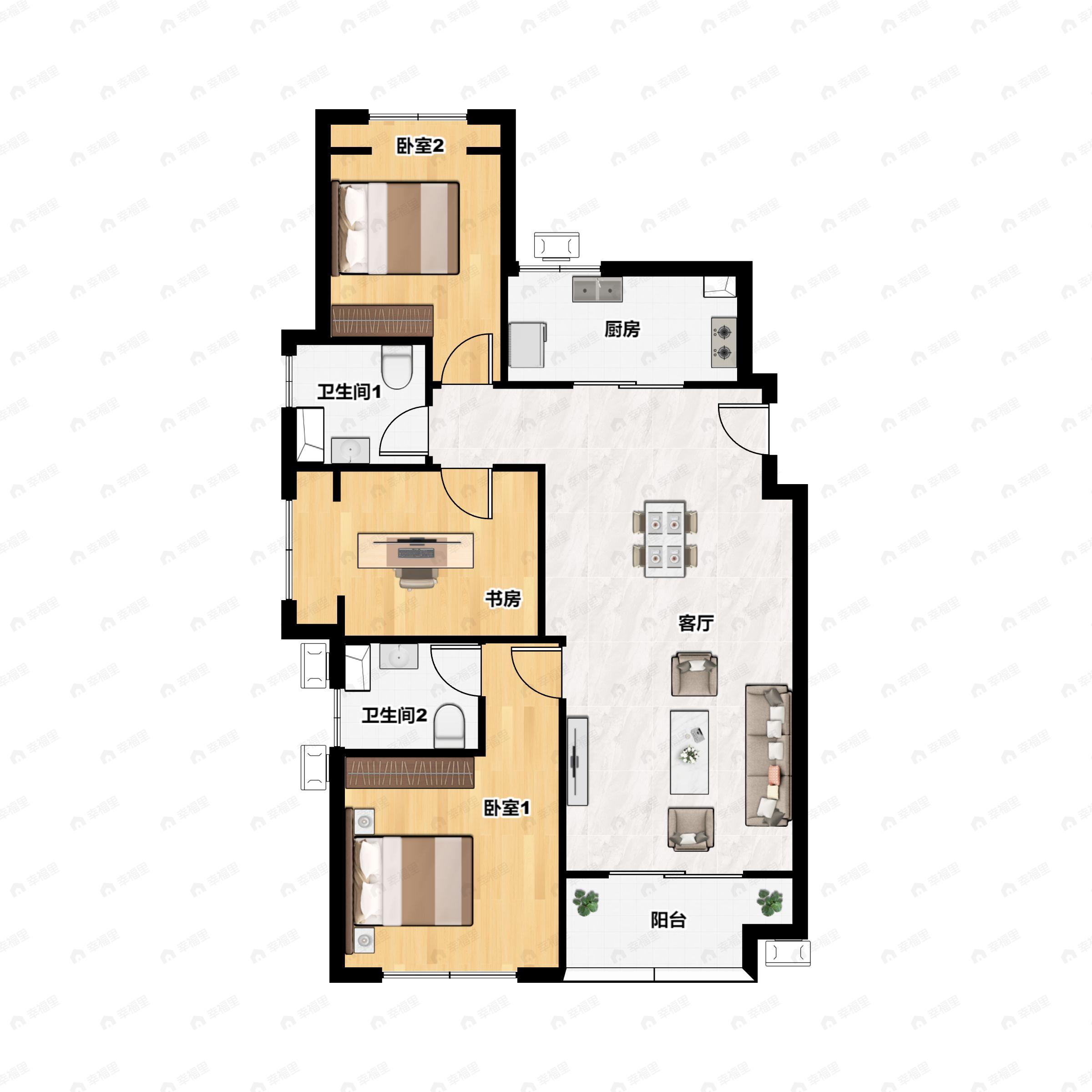 3室2厅2卫建面101平户型图