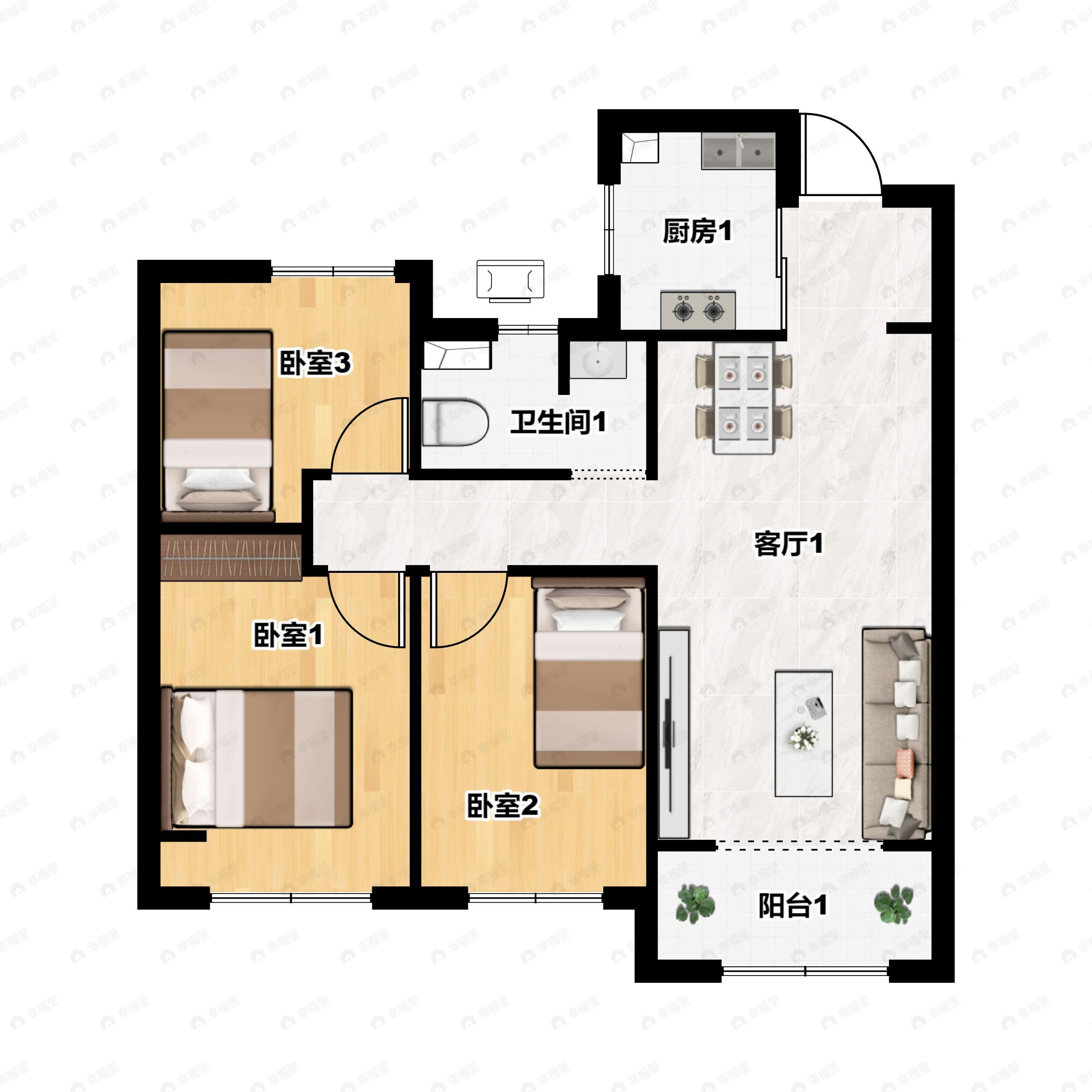 海信依云·罗曼3室2厅1卫户型图