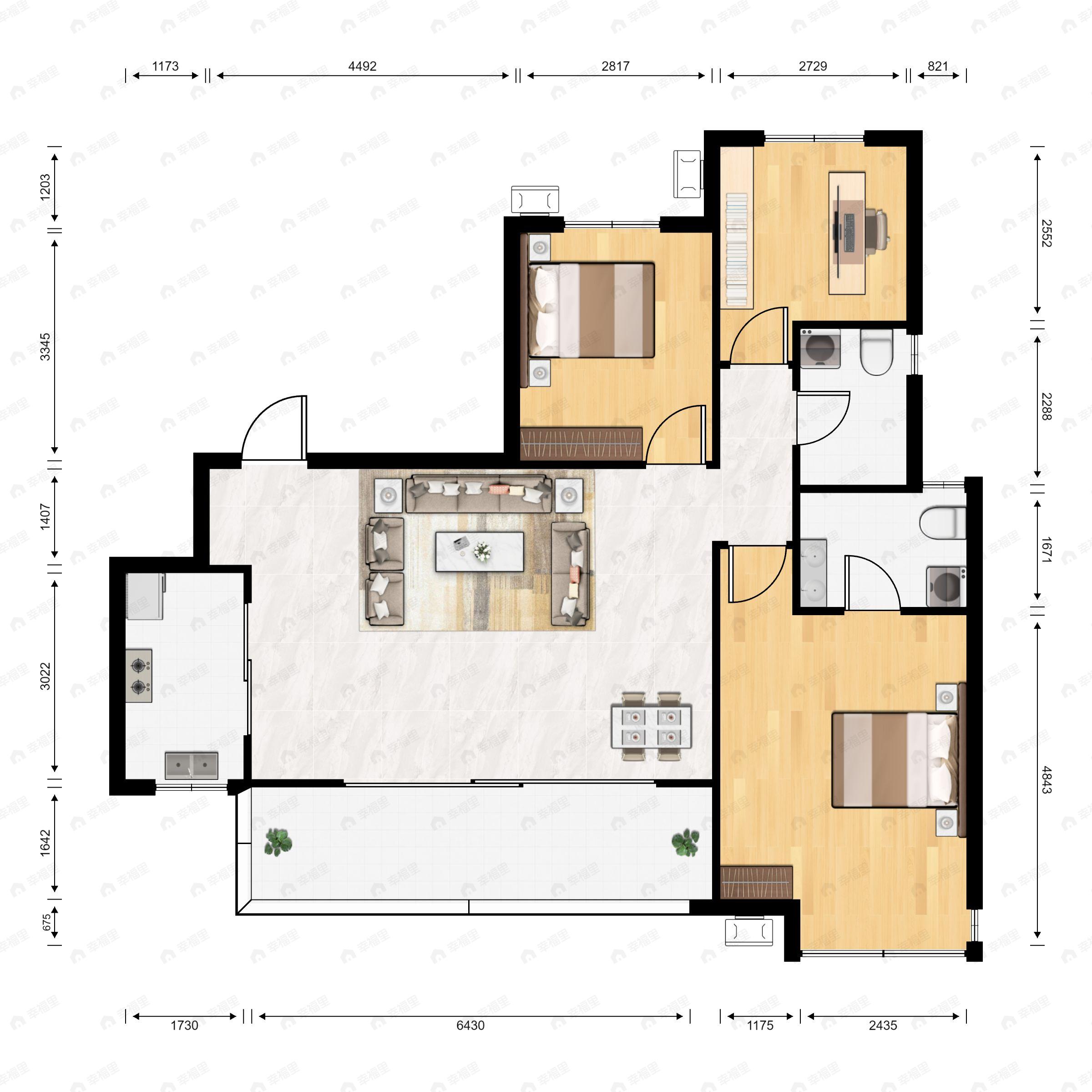中铁城鉴湖栖郡3室2厅2卫户型图