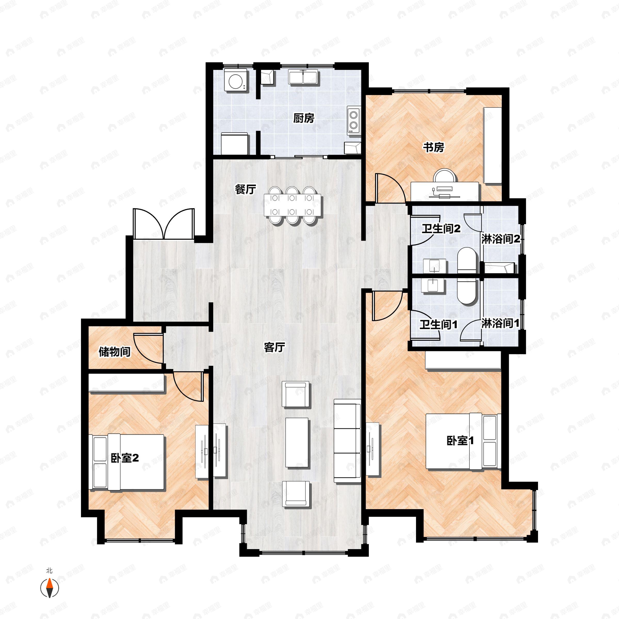 3室2厅2卫建面136平南|北户型图