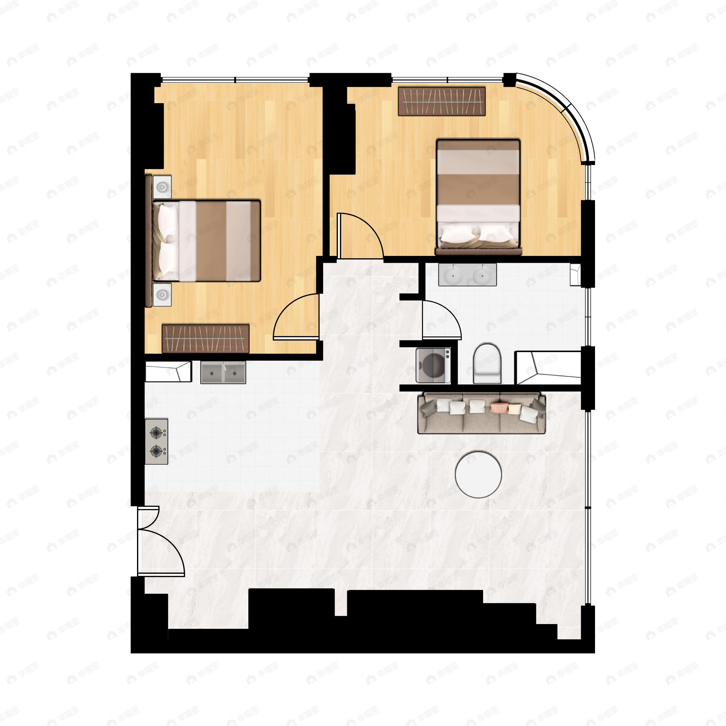 2室2厅1卫建面110平户型图