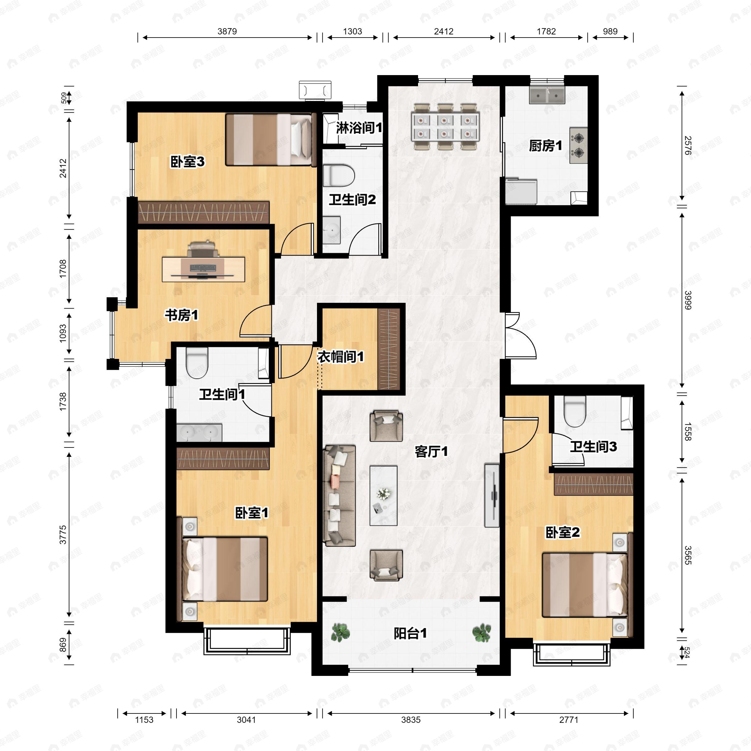 4室2厅2卫建面199平南户型图