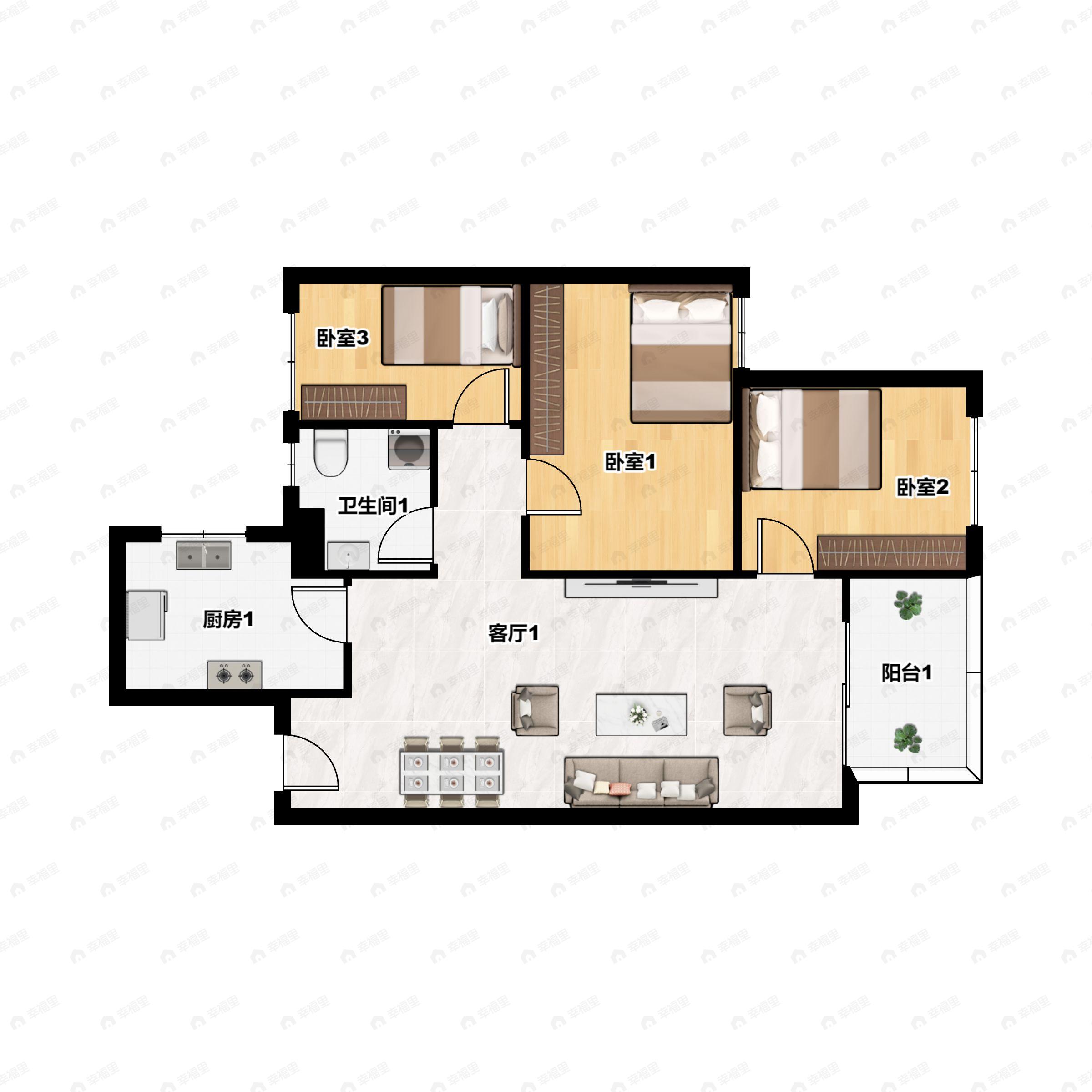 3室2厅1卫建面89平户型图